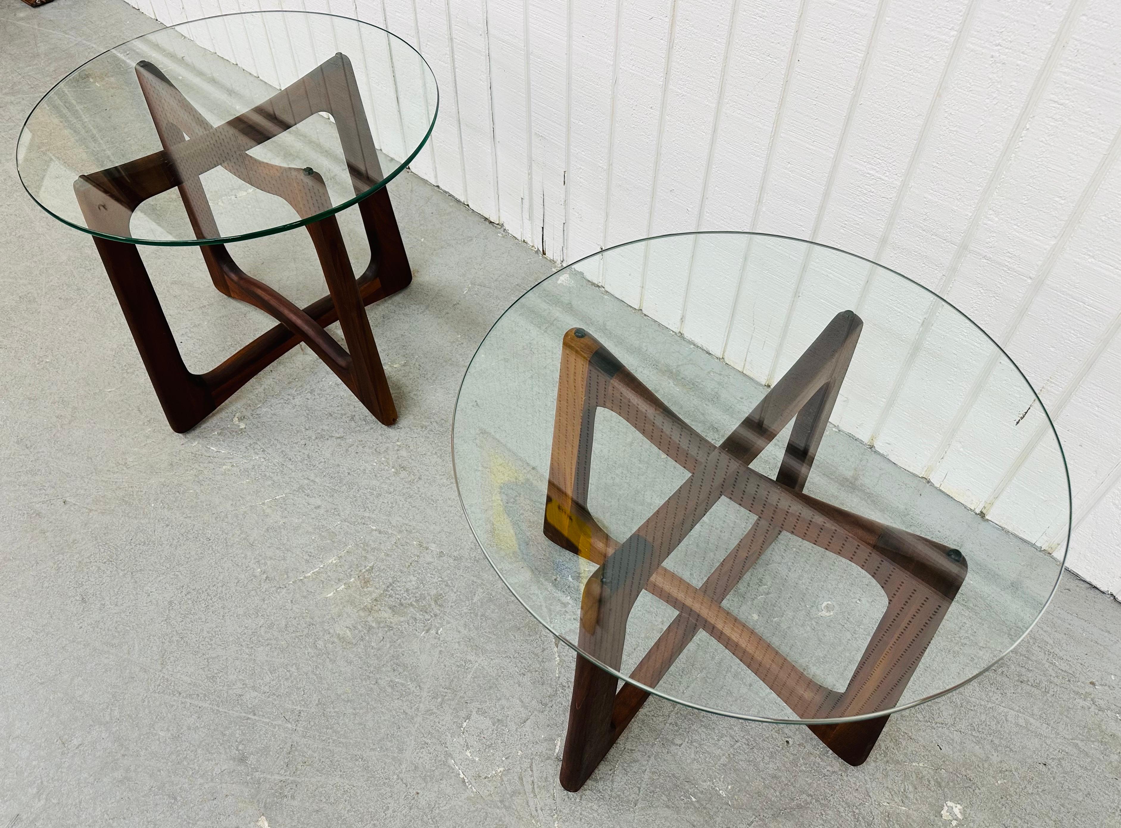 American Mid-Century Modern Adrian Pearsall Walnut Glass Top Side Tables - Set of 2