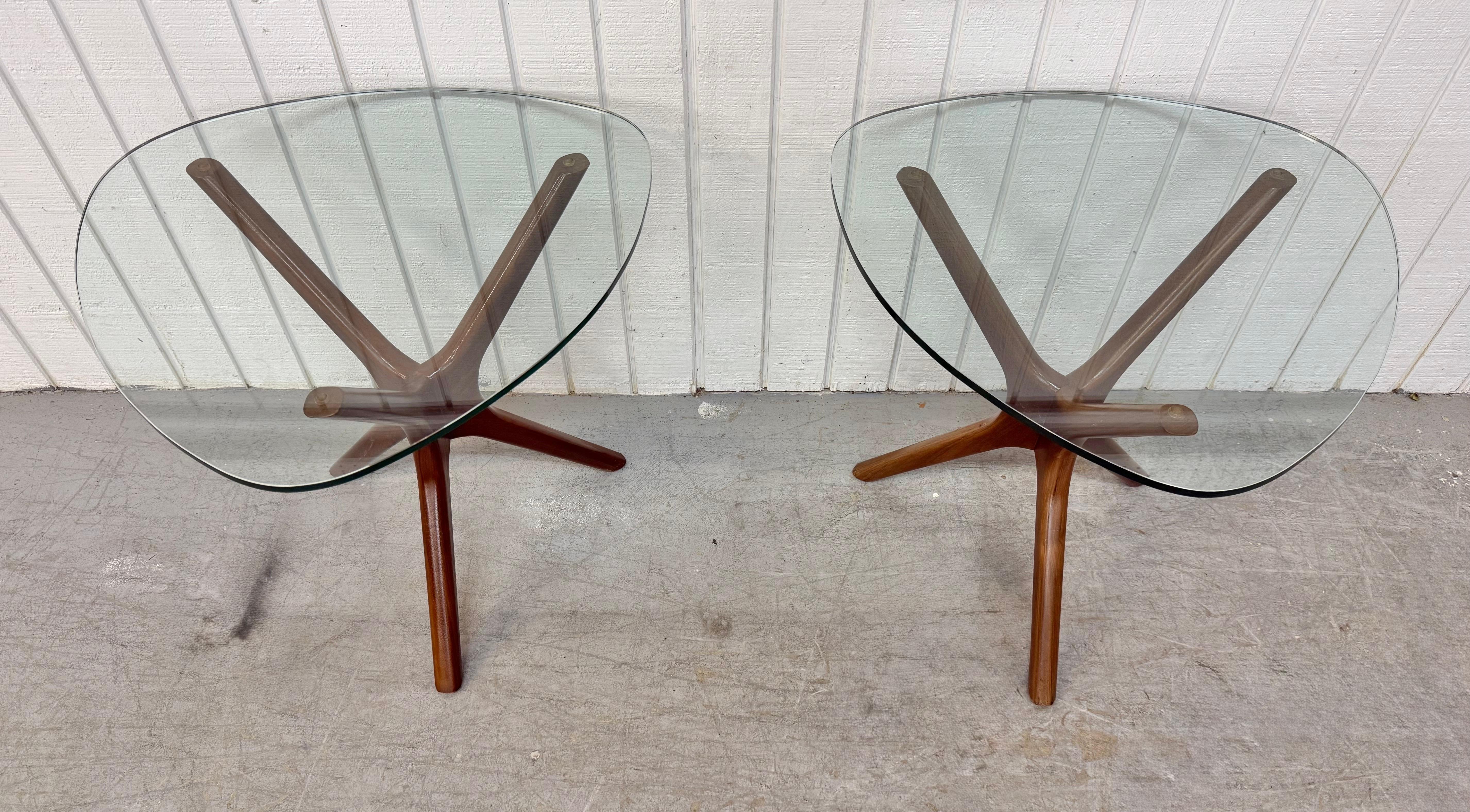 American Mid-Century Modern Adrian Pearsall Walnut Glass Top Side Tables - Set of 2