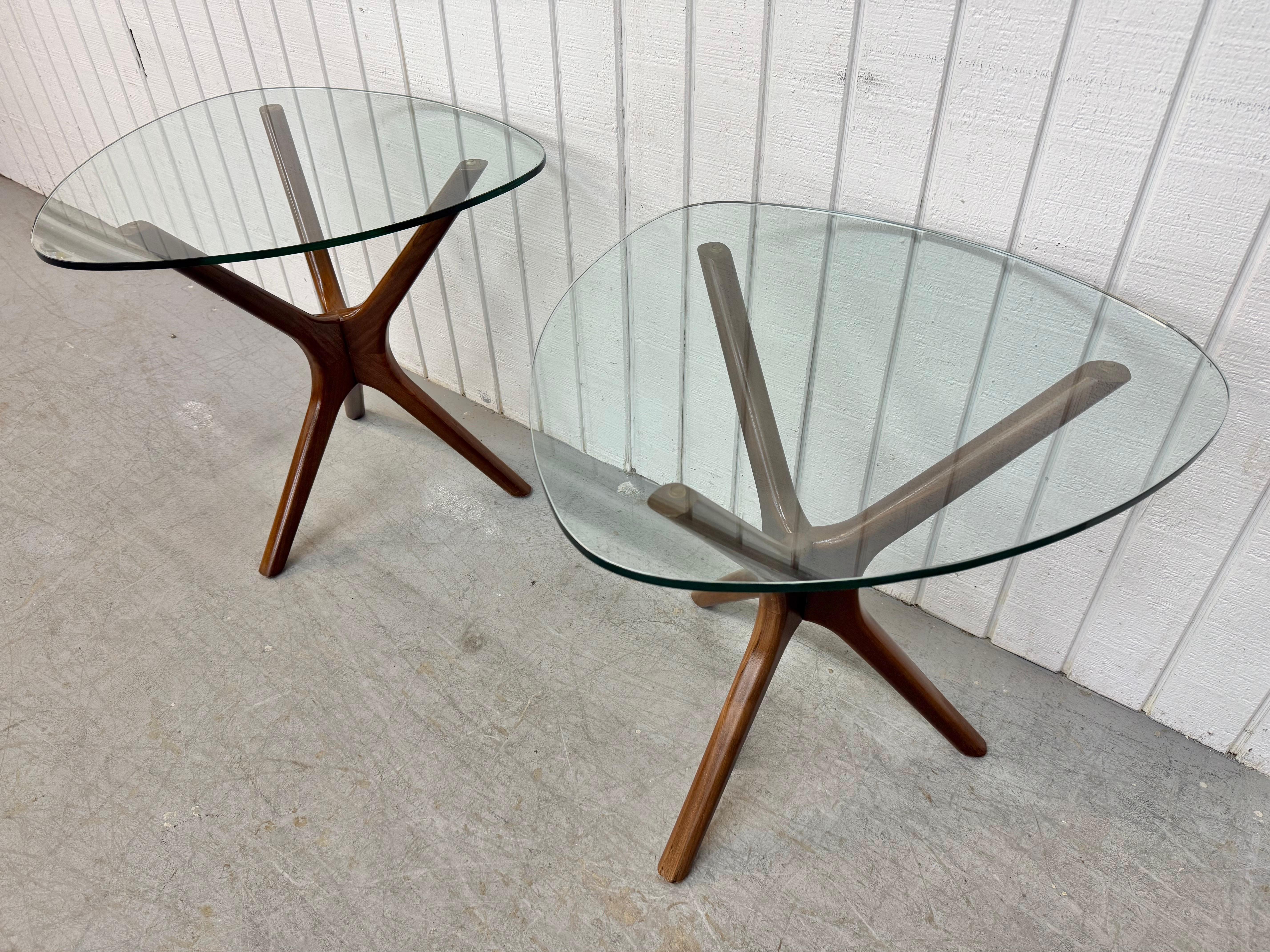 Mid-Century Modern Adrian Pearsall Walnut Glass Top Side Tables - Set of 2 In Good Condition In Clarksboro, NJ