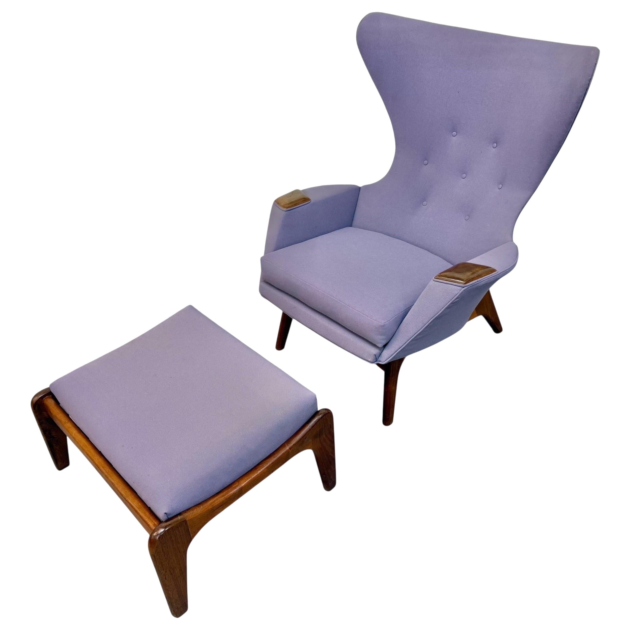 Chaise à oreilles et ottoman en noyer Adrian Pearsall, moderne du milieu du siècle dernier en vente