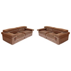 Vintage Mid-Century Modern Afra Tobia Scarpa B&B Erasmo Italia Pair Brown Sofas, 1970s