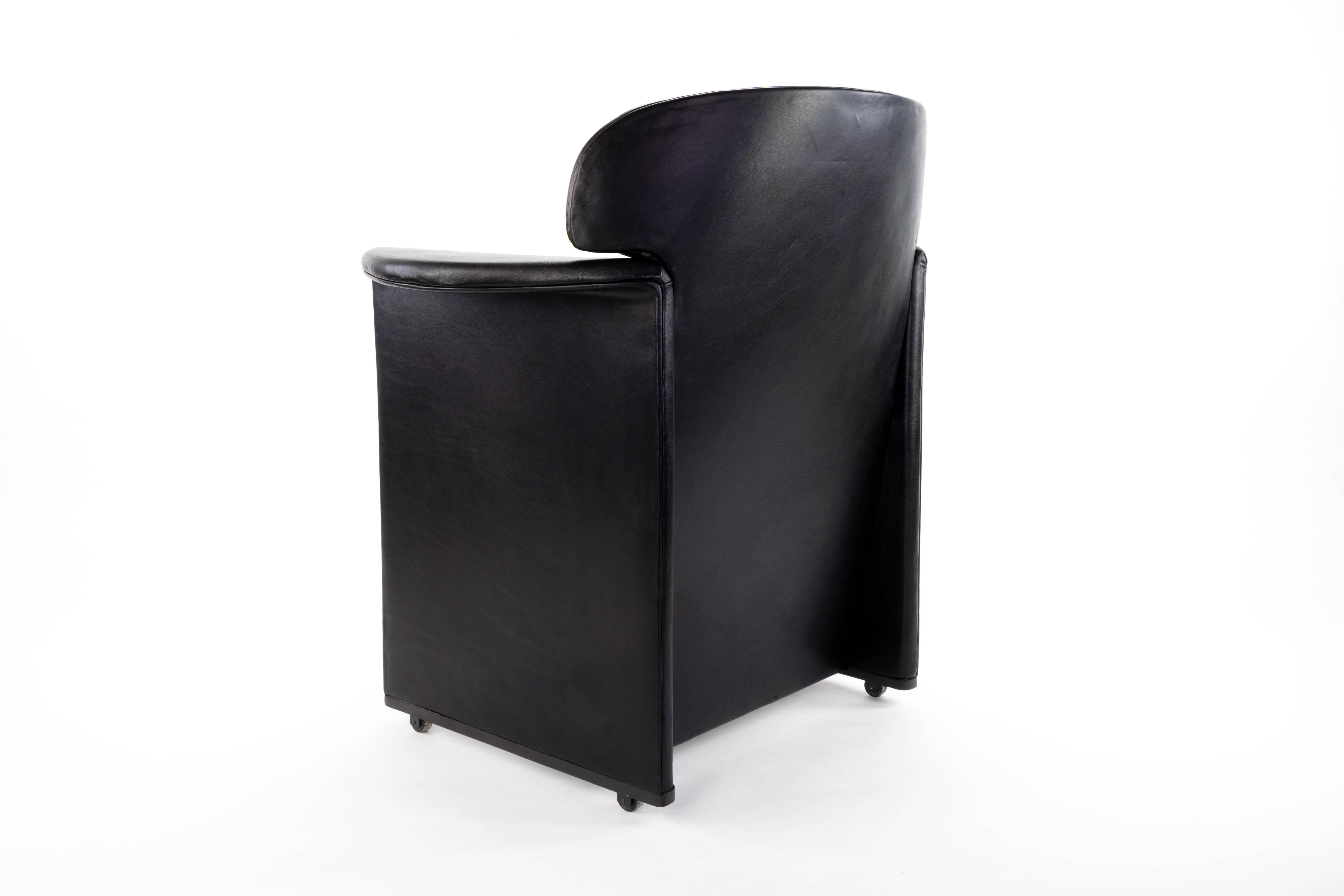 Mid Century Modern Afra & Tobia Scarpa Black Leather Club Chair, Italy, 1970 4