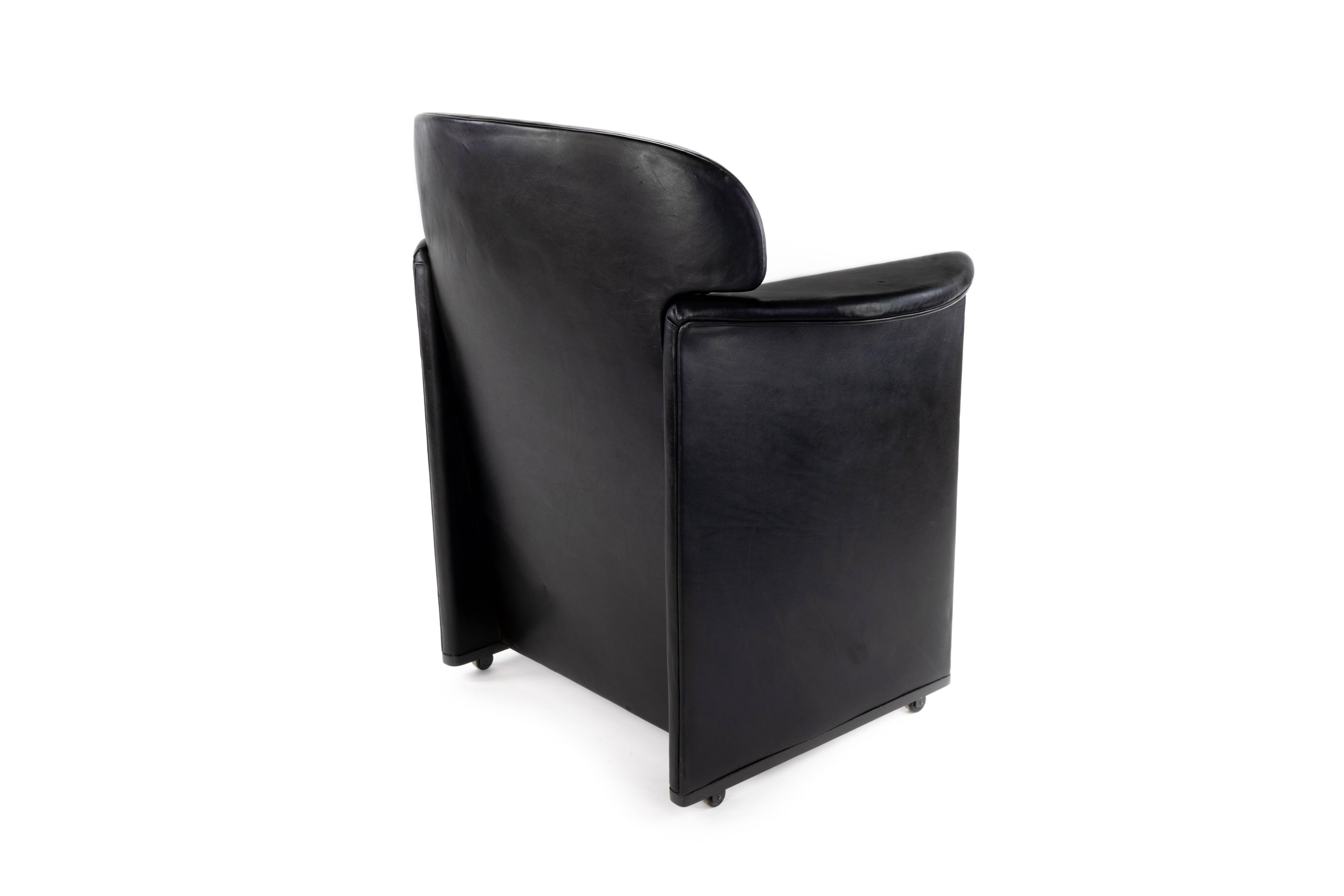 Mid Century Modern Afra & Tobia Scarpa Black Leather Club Chair, Italy, 1970 6