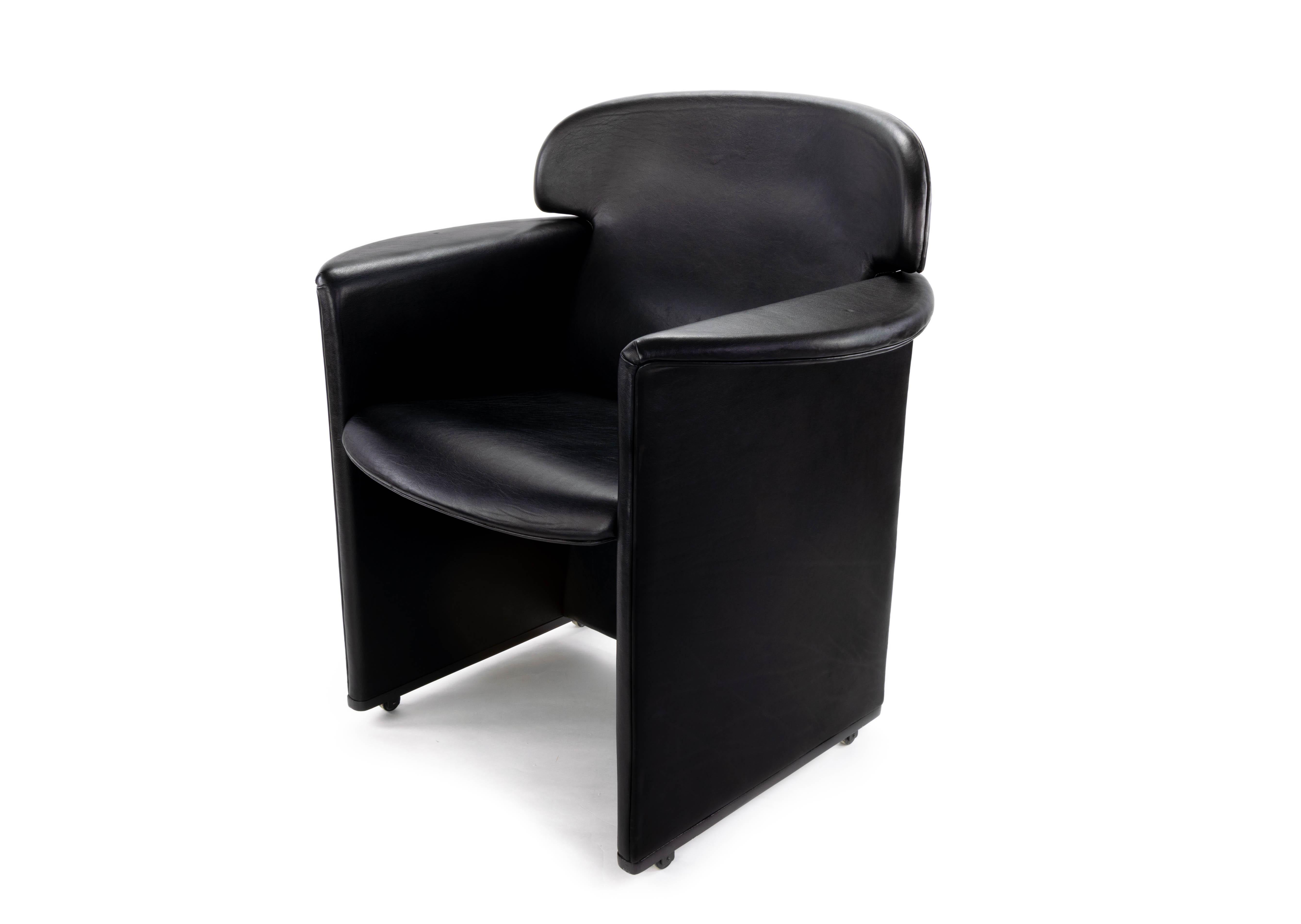 Mid-Century Modern Mid Century Modern Afra & Tobia Scarpa Black Leather Club Chair, Italy, 1970