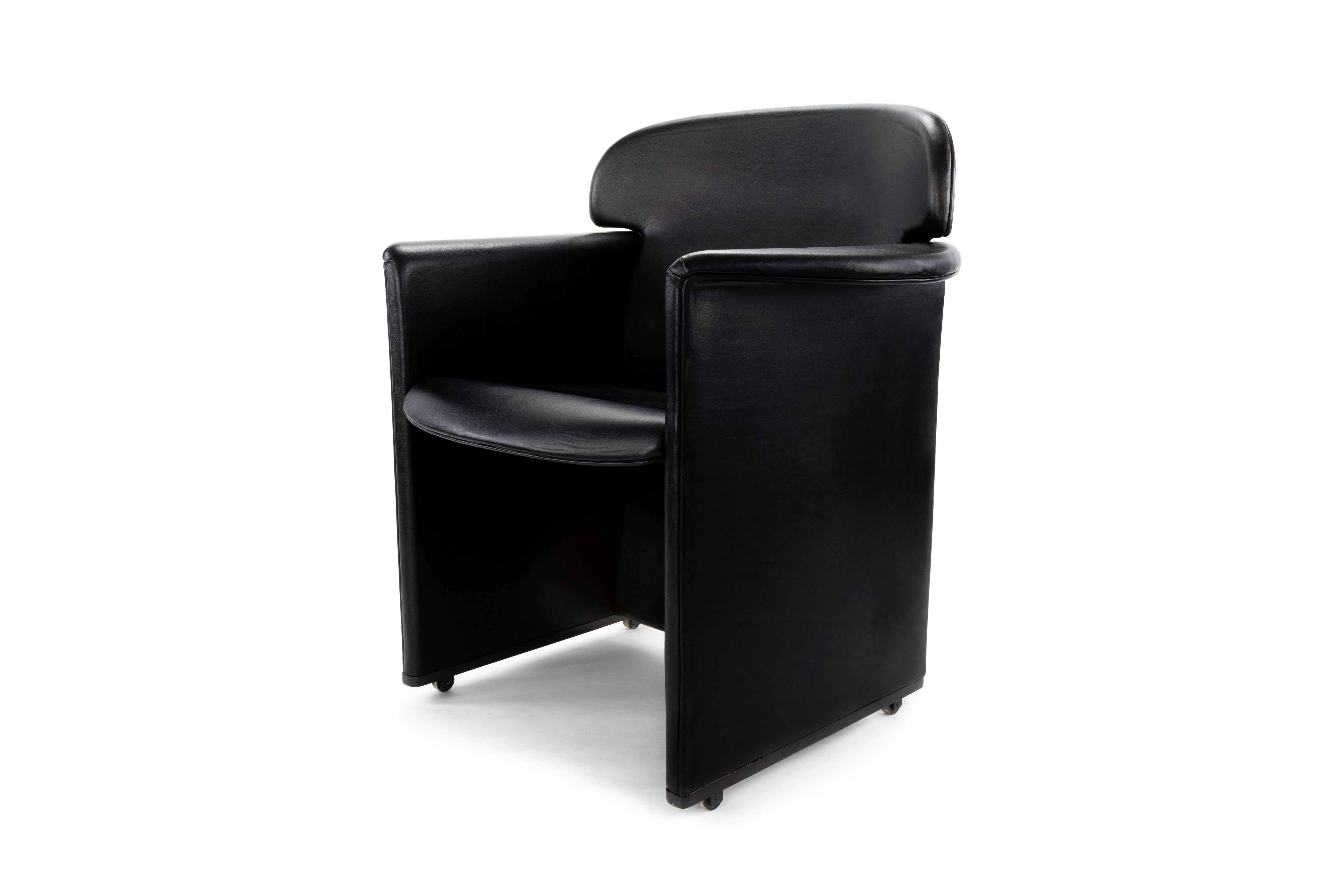 Italian Mid Century Modern Afra & Tobia Scarpa Black Leather Club Chair, Italy, 1970