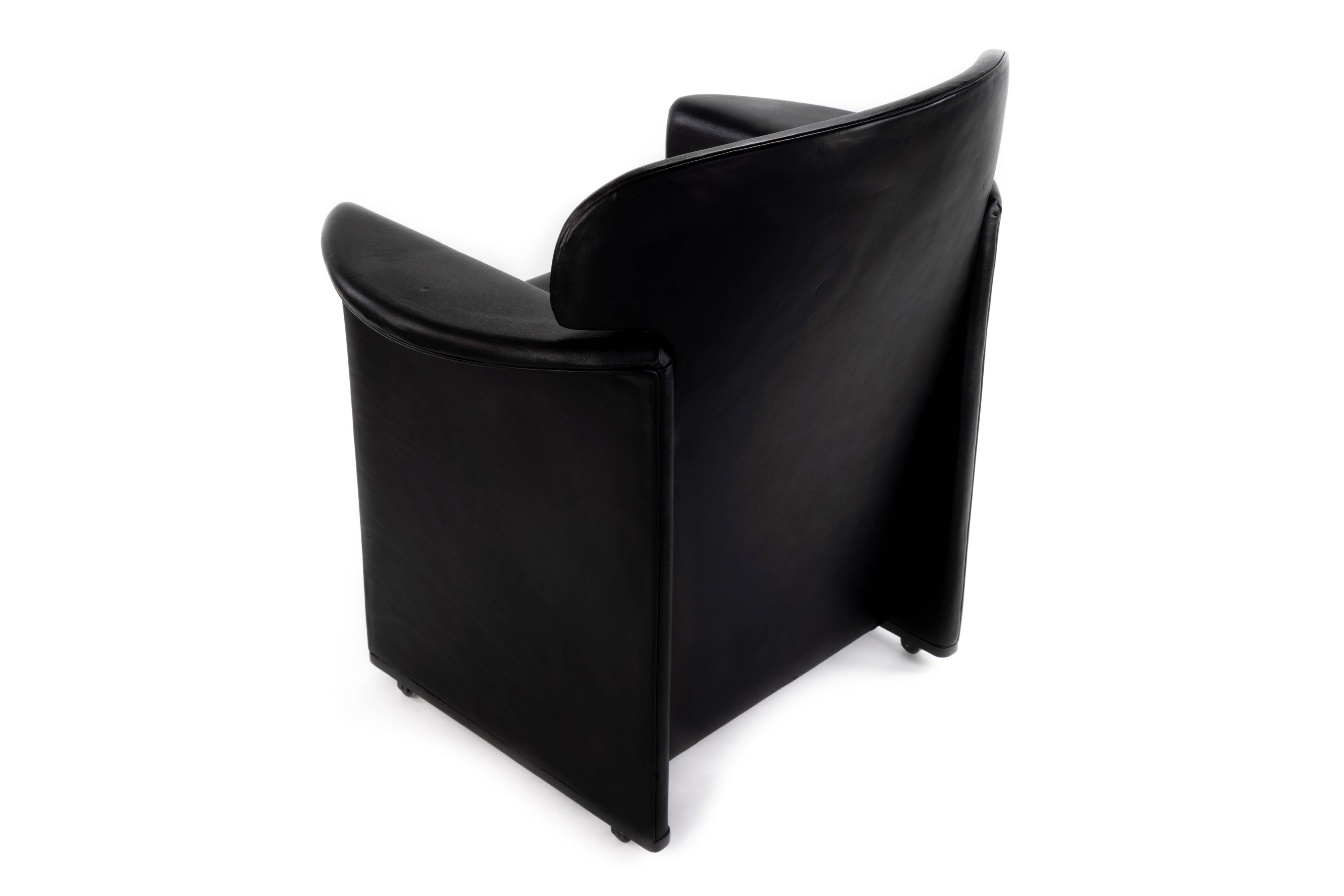 Mid Century Modern Afra & Tobia Scarpa Black Leather Club Chair, Italy, 1970 3