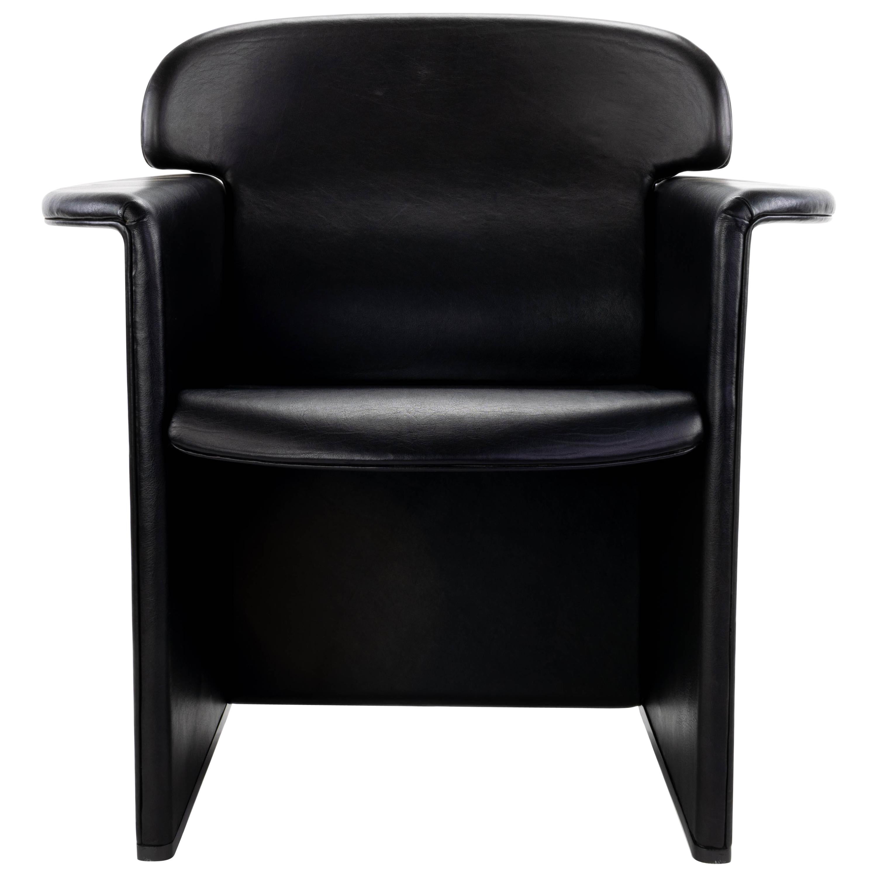 Mid Century Modern Afra & Tobia Scarpa Black Leather Club Chair, Italy, 1970