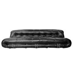 Vintage Mid-Century Modern Afra & Tobia Scarpa " Soriana" Black Leather Sofa for Cassina