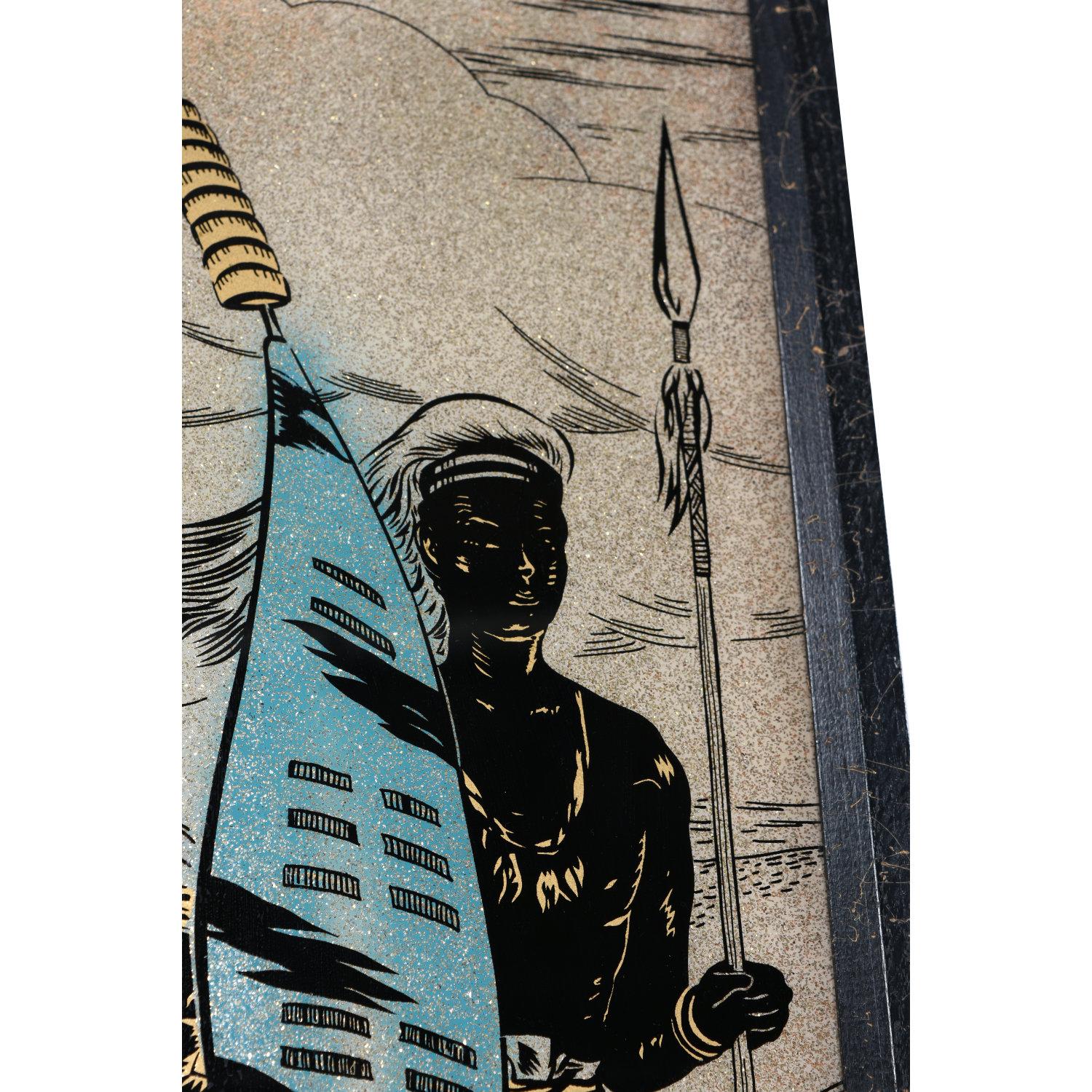 American Mid-Century African Warriors and Women Painted Glass Panels For Sale