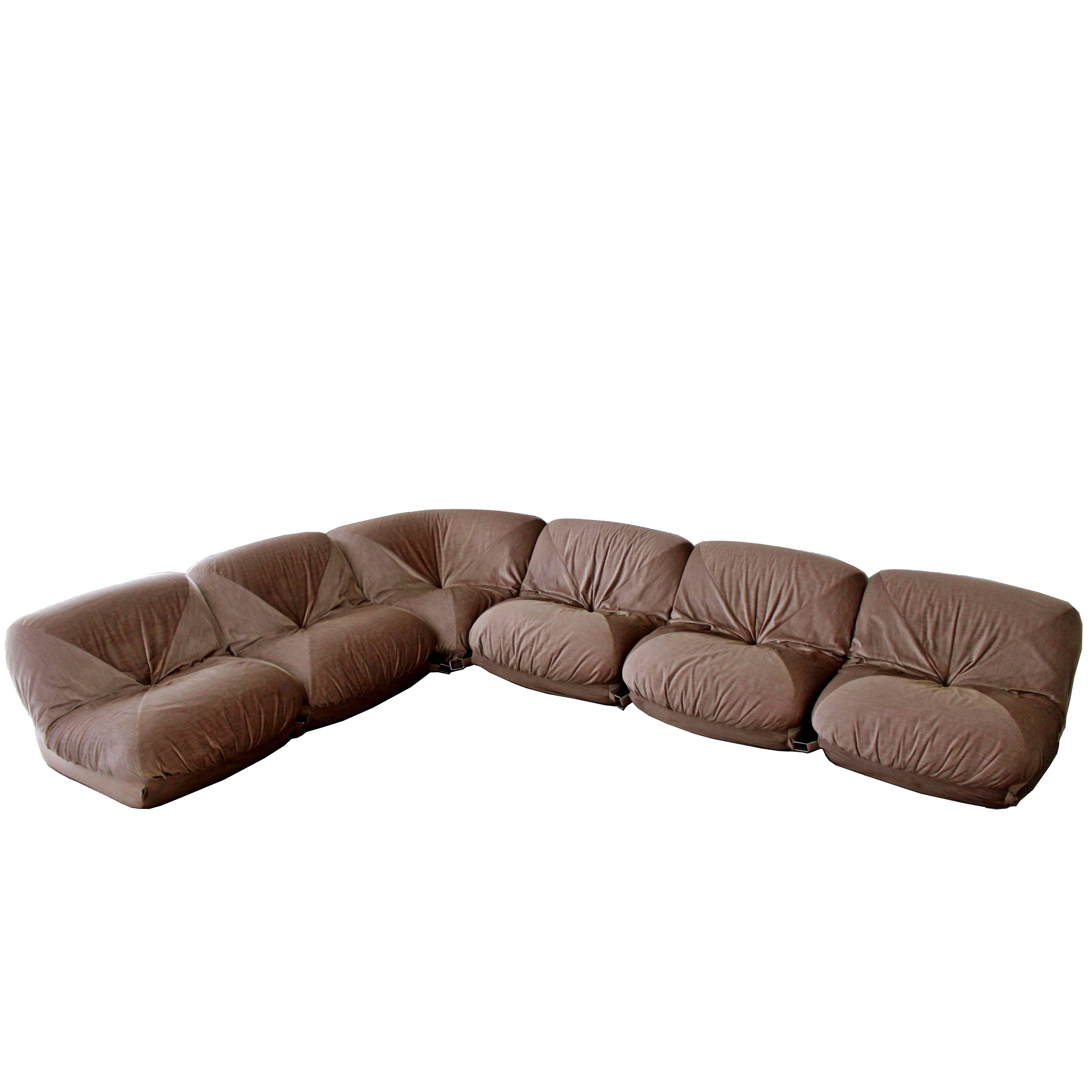 Mid-Century Modern Airborne Patate Six-Piece Sectional Sofa 1970s Velvet French 2