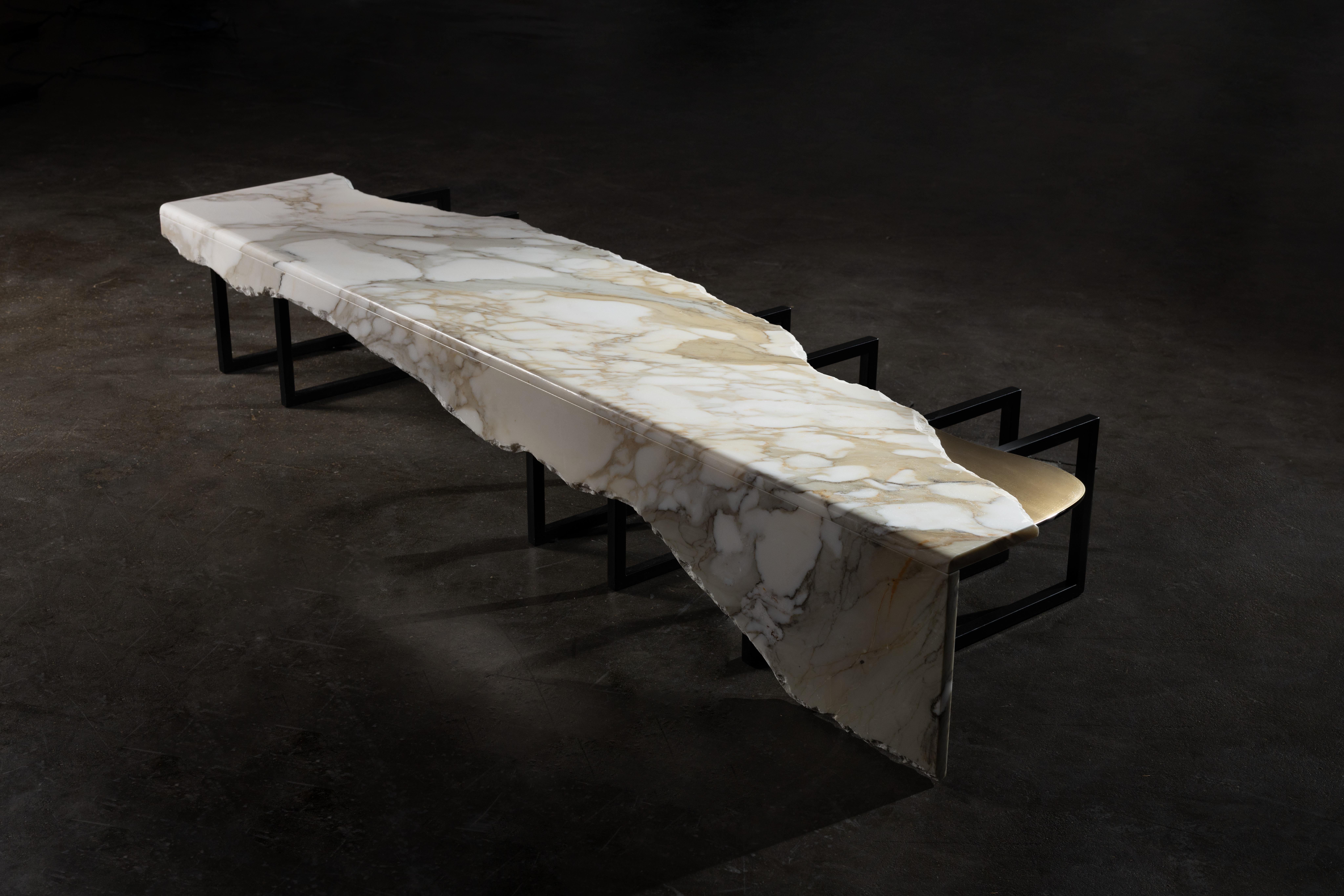 Mid-Century Modern Aire Marble Coffee Table, Calacatta Oro, Handmade Greenapple For Sale 9