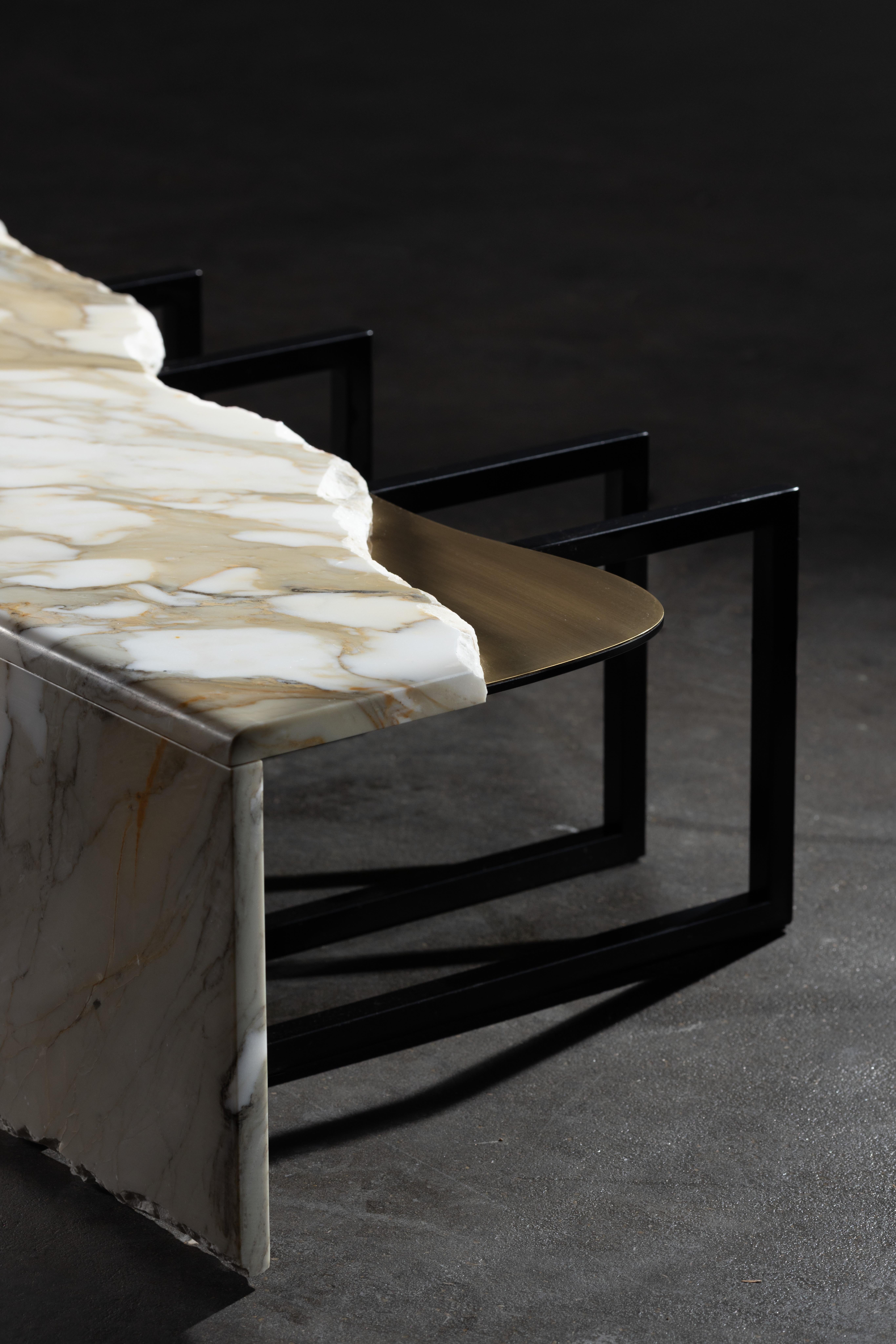 Mid-Century Modern Aire Marble Coffee Table, Calacatta Oro, Handmade Greenapple For Sale 10