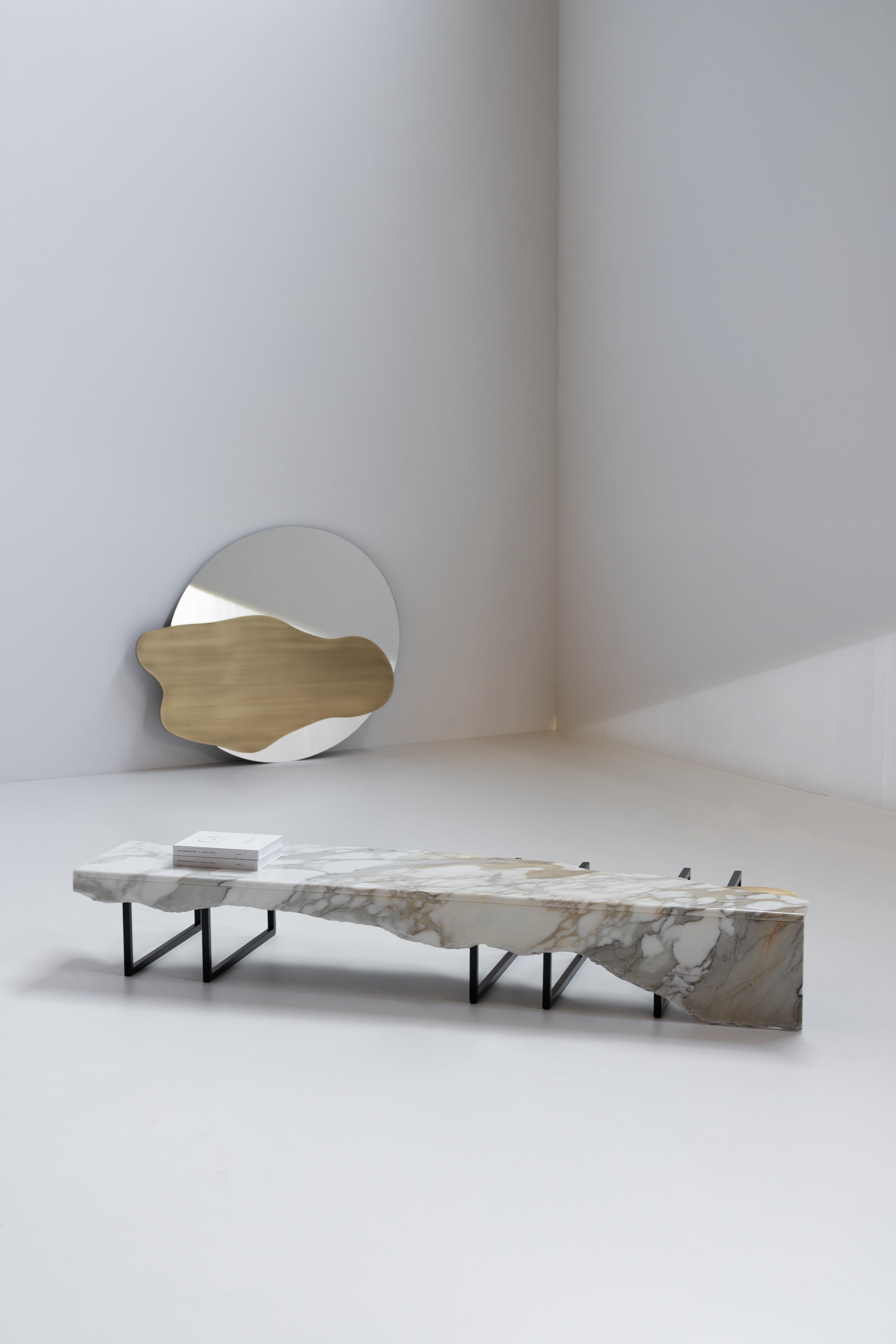 Portuguese Mid-Century Modern Aire Marble Coffee Table, Calacatta Oro, Handmade Greenapple For Sale