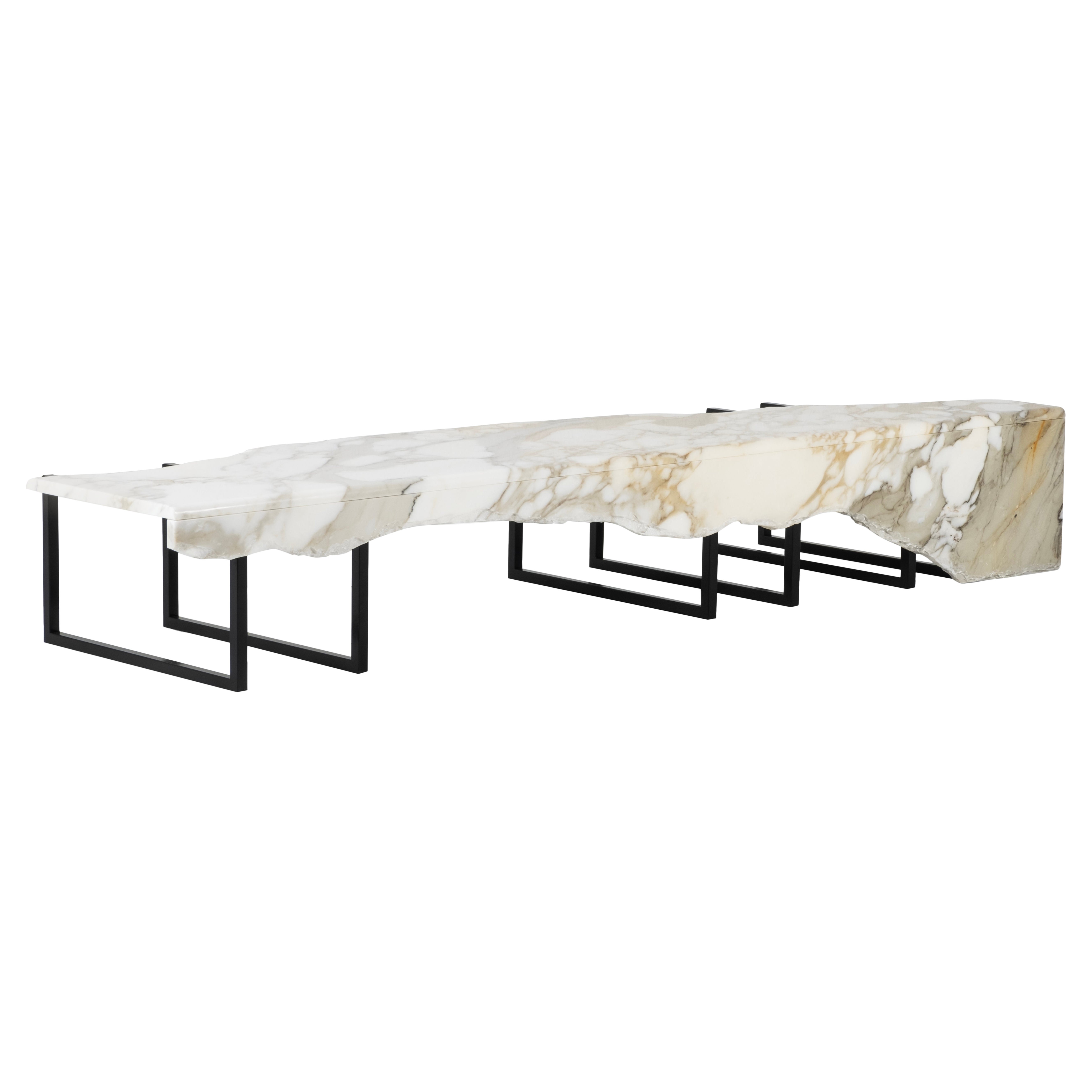 Mid-Century Modern Aire Marble Coffee Table, Calacatta Oro, Handmade Greenapple
