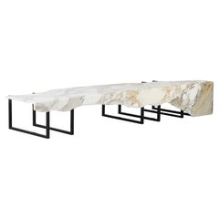 Mid-Century Modern Aire Marble Coffee Table, Calacatta Oro, Handmade Greenapple