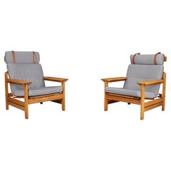 Mid Century Modern Aksel Dahl Oak Lounge Chairs for K.P. Møbler in Denmark 1972 