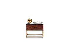 Mid-Century Modern Akureyri Bedside Table in Walnut, Brass and Marble