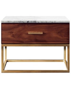 Mid-Century Modern Akureyri Bedside Table in Walnut, Brass and Marble