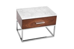Mid-Century Modern Akureyri Bedside Table in Walnut, Stainless Steel and Marble