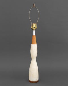Mid-Century Modern Table Lamp, Alabaster and Wood, Hourglass Form