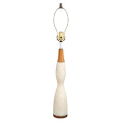Mid-Century Modern Table Lamp, Alabaster and Wood, Hourglass Form