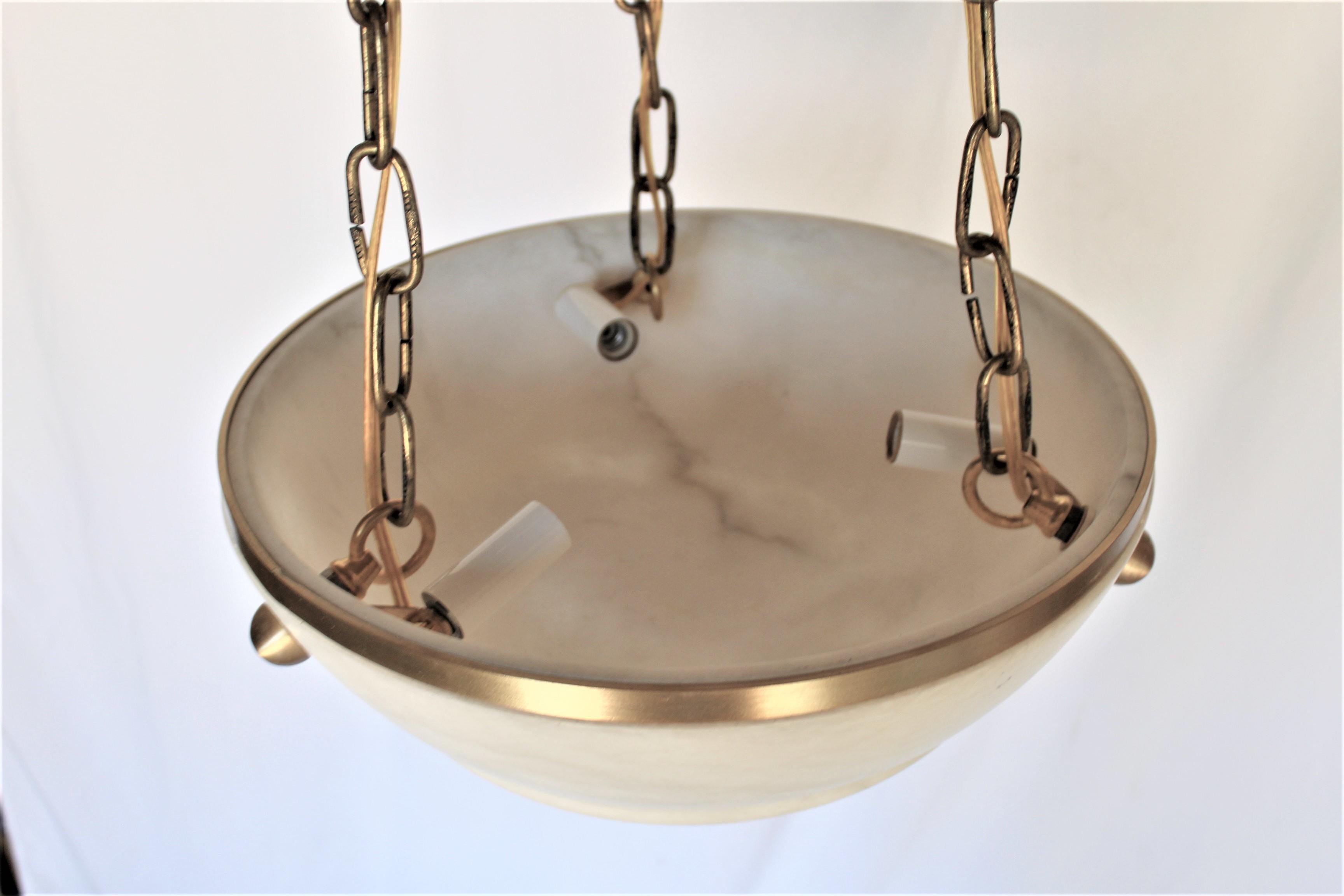 Mid-Century Modern Mid Century /Modern Alabaster  Chandelier , Brass Hdwy For Sale