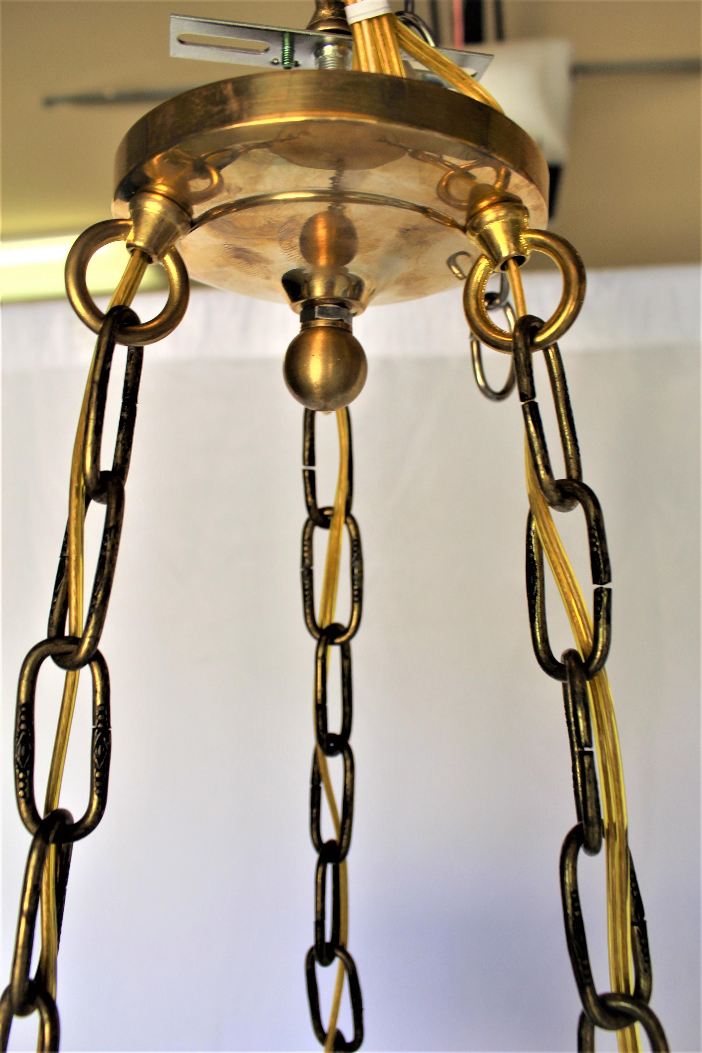 Contemporary Mid Century /Modern Alabaster  Chandelier , Brass Hdwy For Sale