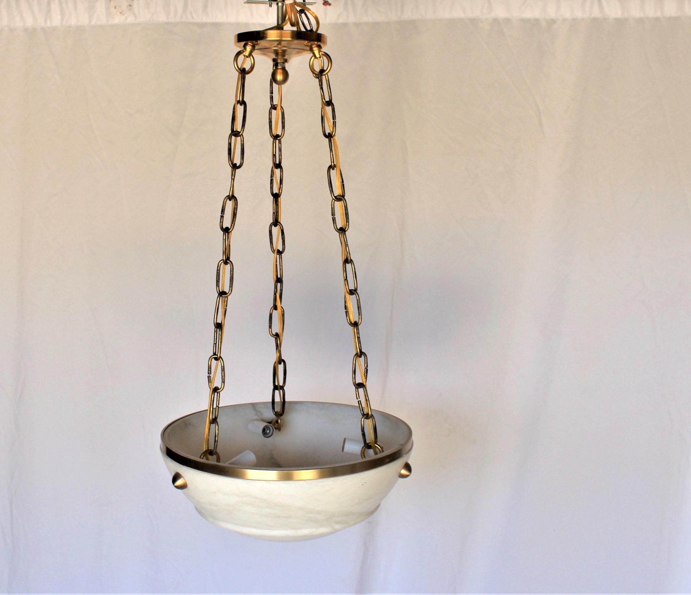 Mid Century /Modern Alabaster  Chandelier , Brass Hdwy For Sale 1