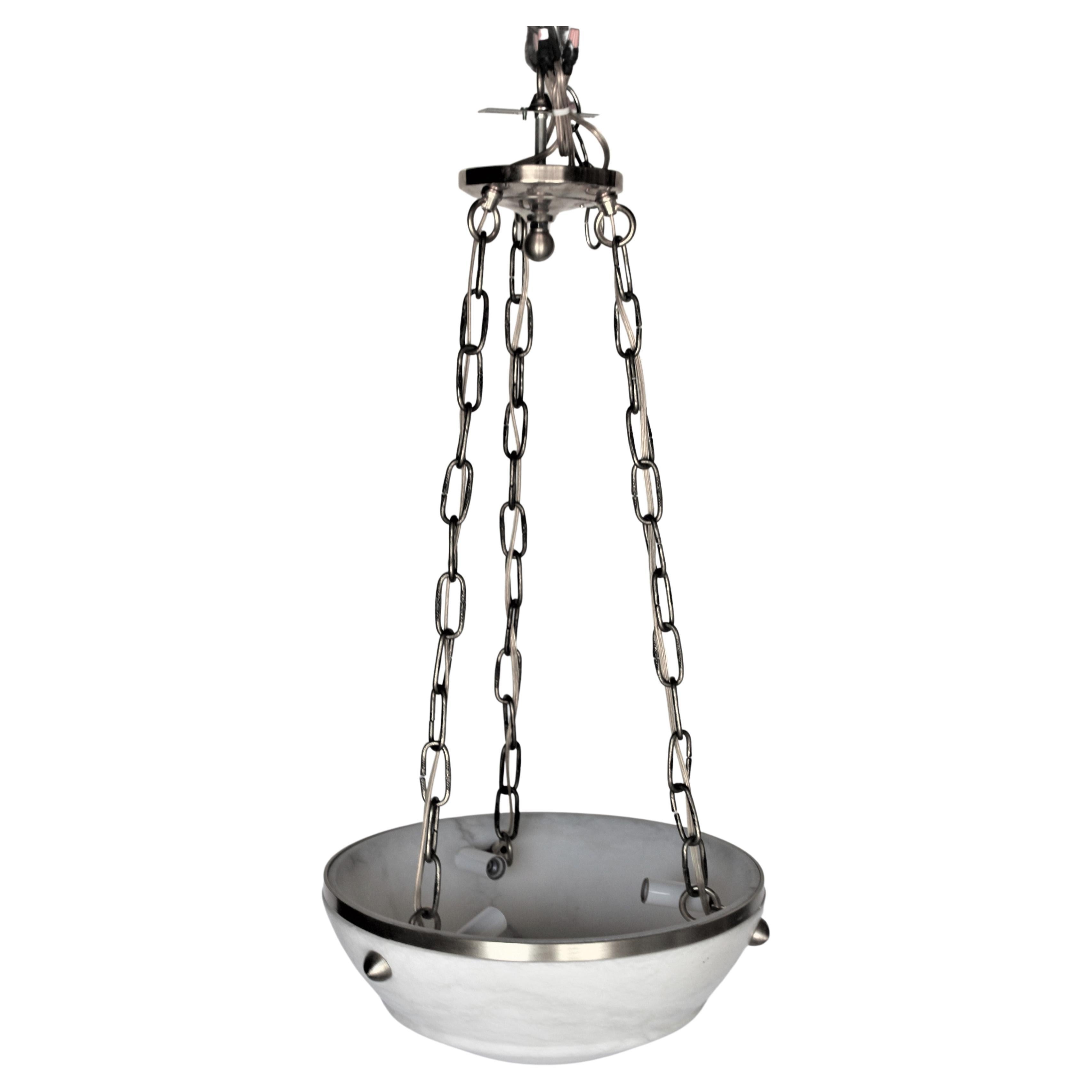 Mid Century /Modern Alabaster  Chandelier , Brass Hdwy For Sale