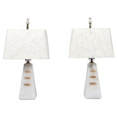 Mid-Century Modern Alabaster Pyramid Table Lamps by Camille Breesch