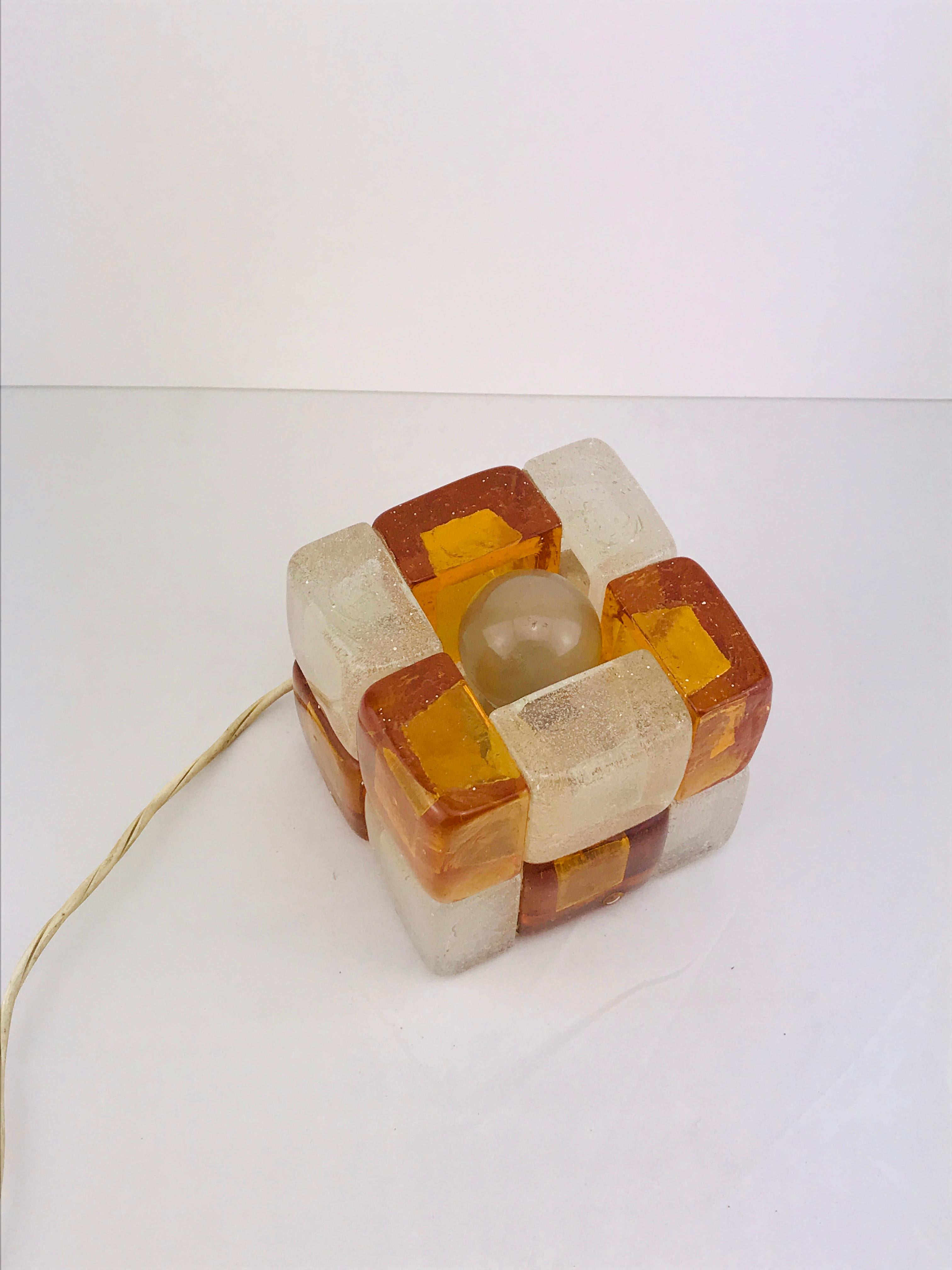 Mid-Century Modern Albano Poli for Poliarte Orange Murano Glass Cube Lamp, 1960s 5
