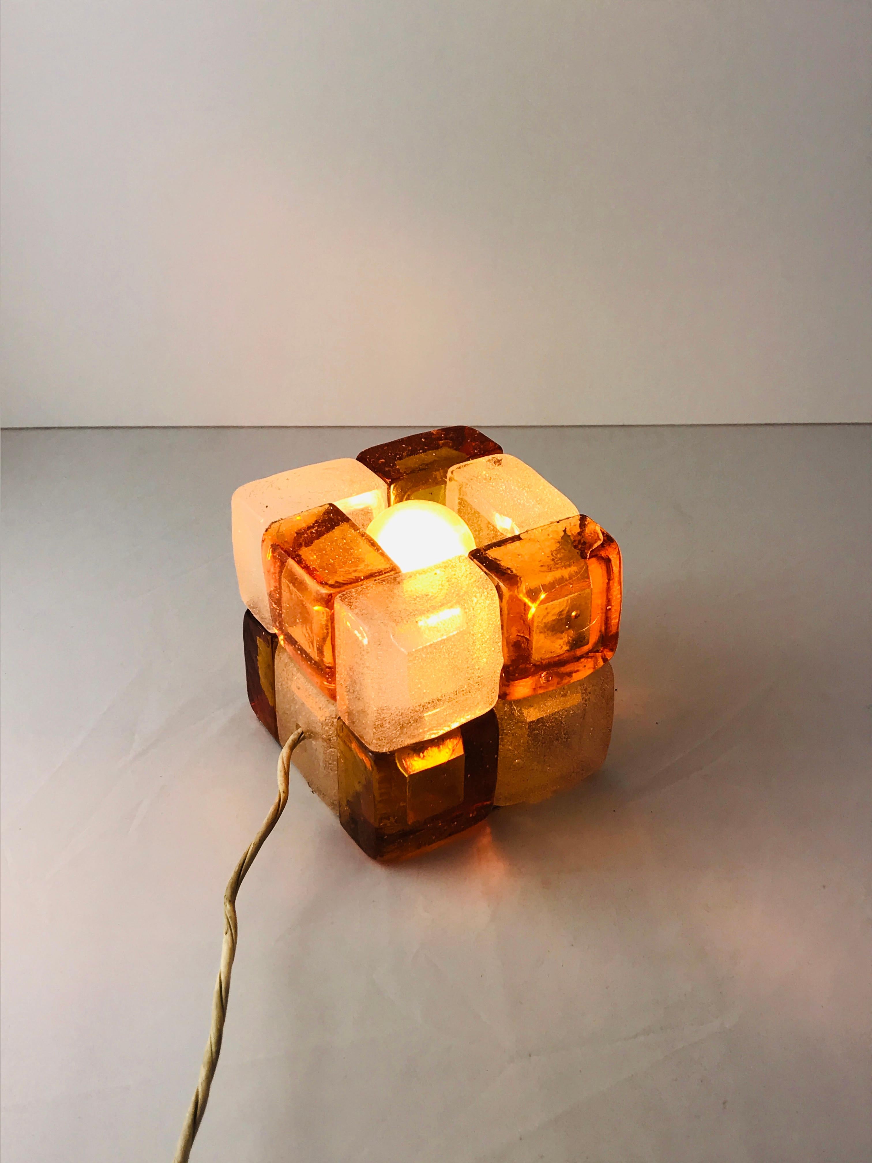 Italian Mid-Century Modern Albano Poli for Poliarte Orange Murano Glass Cube Lamp, 1960s