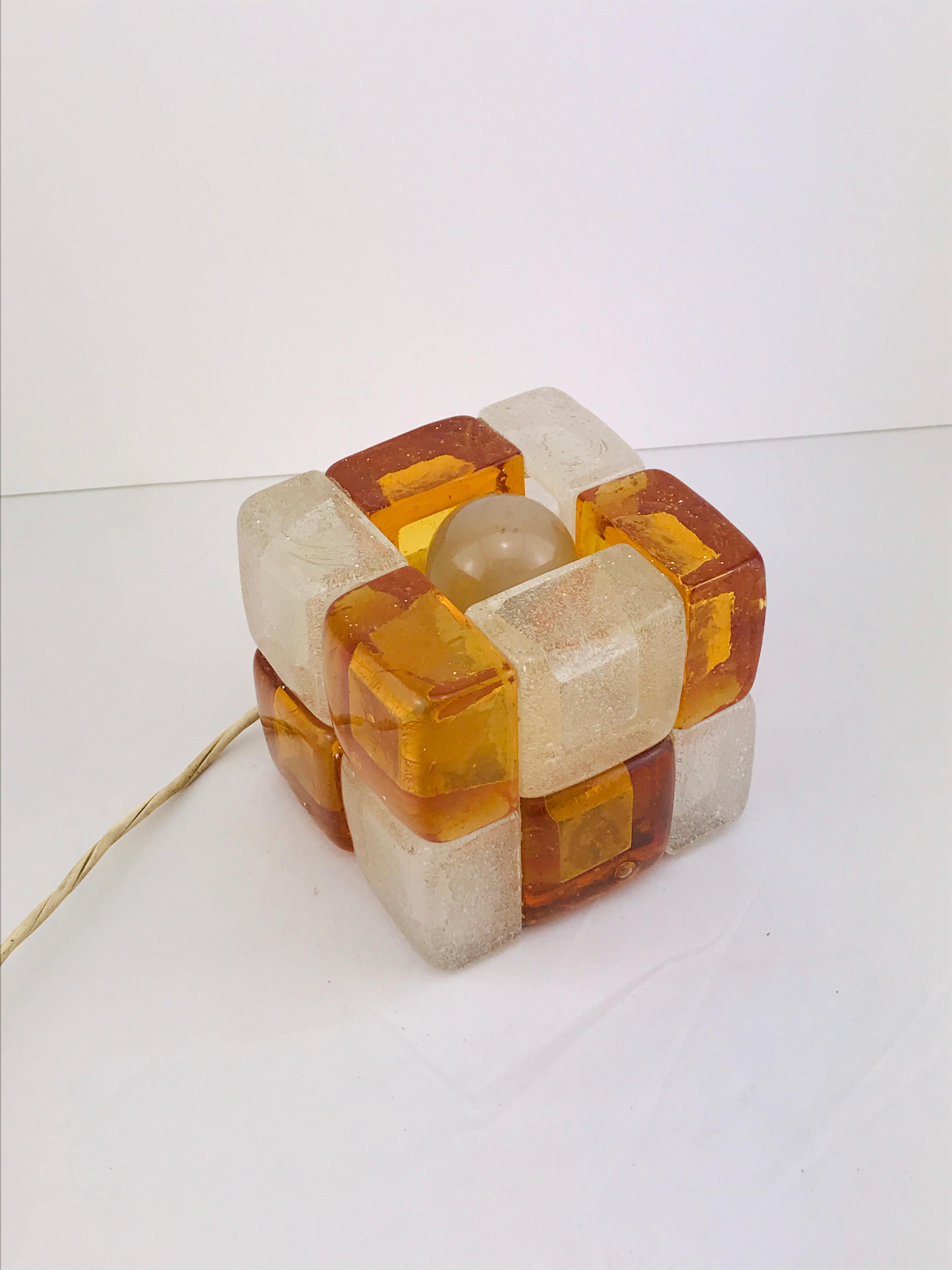 Mid-Century Modern Albano Poli for Poliarte Orange Murano Glass Cube Lamp, 1960s In Good Condition In Byron Bay, NSW