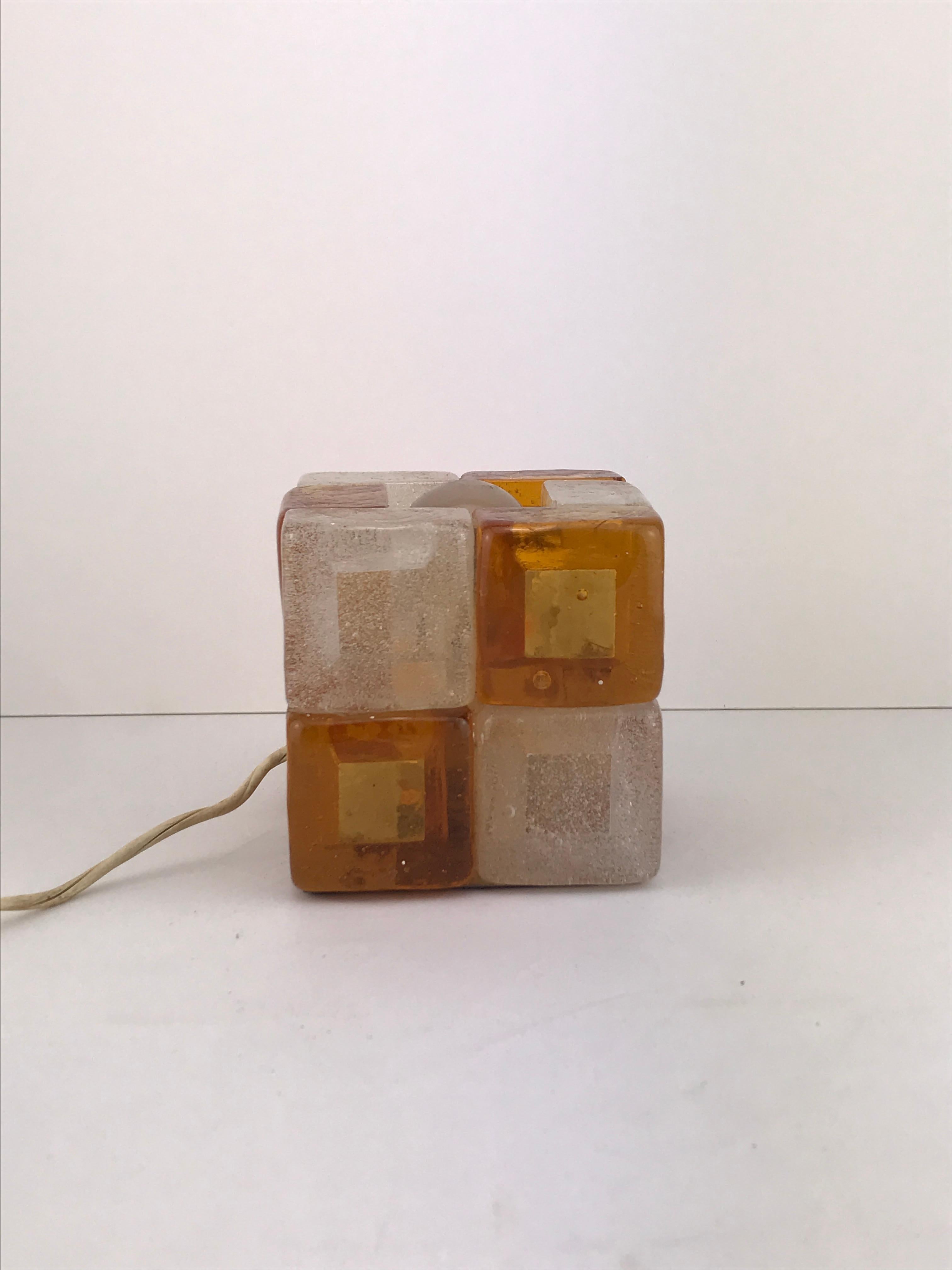 Mid-Century Modern Albano Poli for Poliarte Orange Murano Glass Cube Lamp, 1960s 1