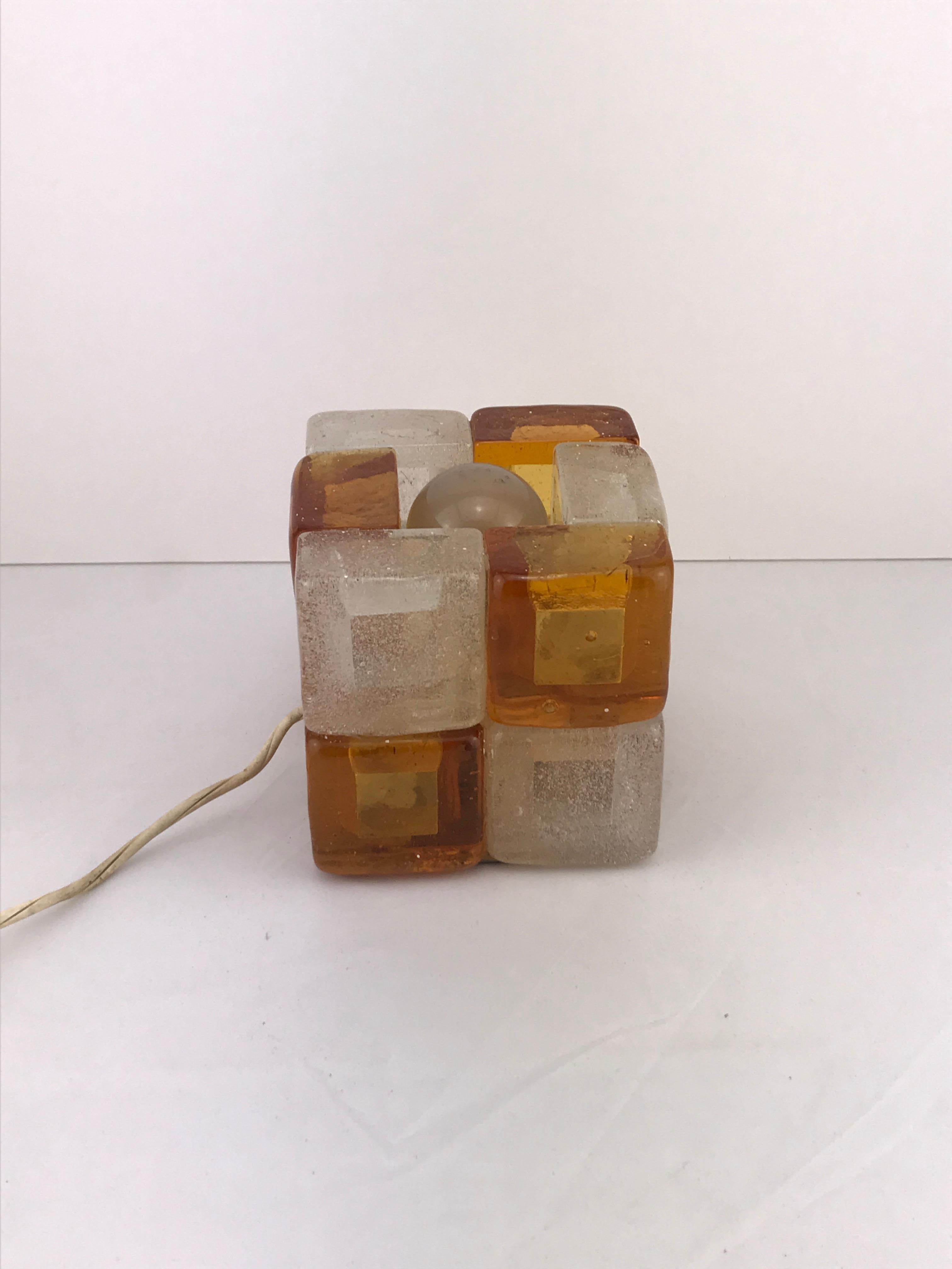 Mid-Century Modern Albano Poli for Poliarte Orange Murano Glass Cube Lamp, 1960s 2