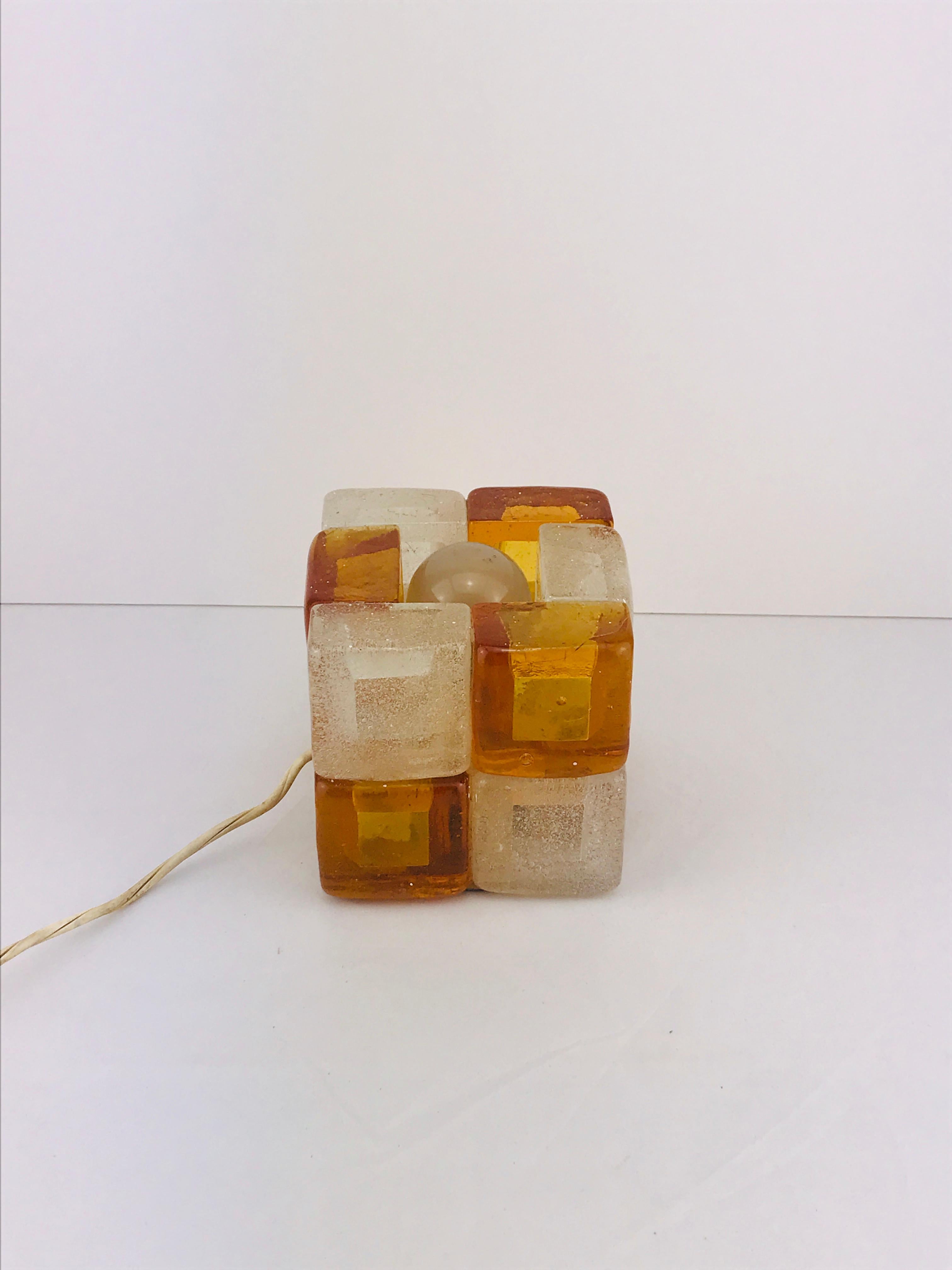Mid-Century Modern Albano Poli for Poliarte Orange Murano Glass Cube Lamp, 1960s 3