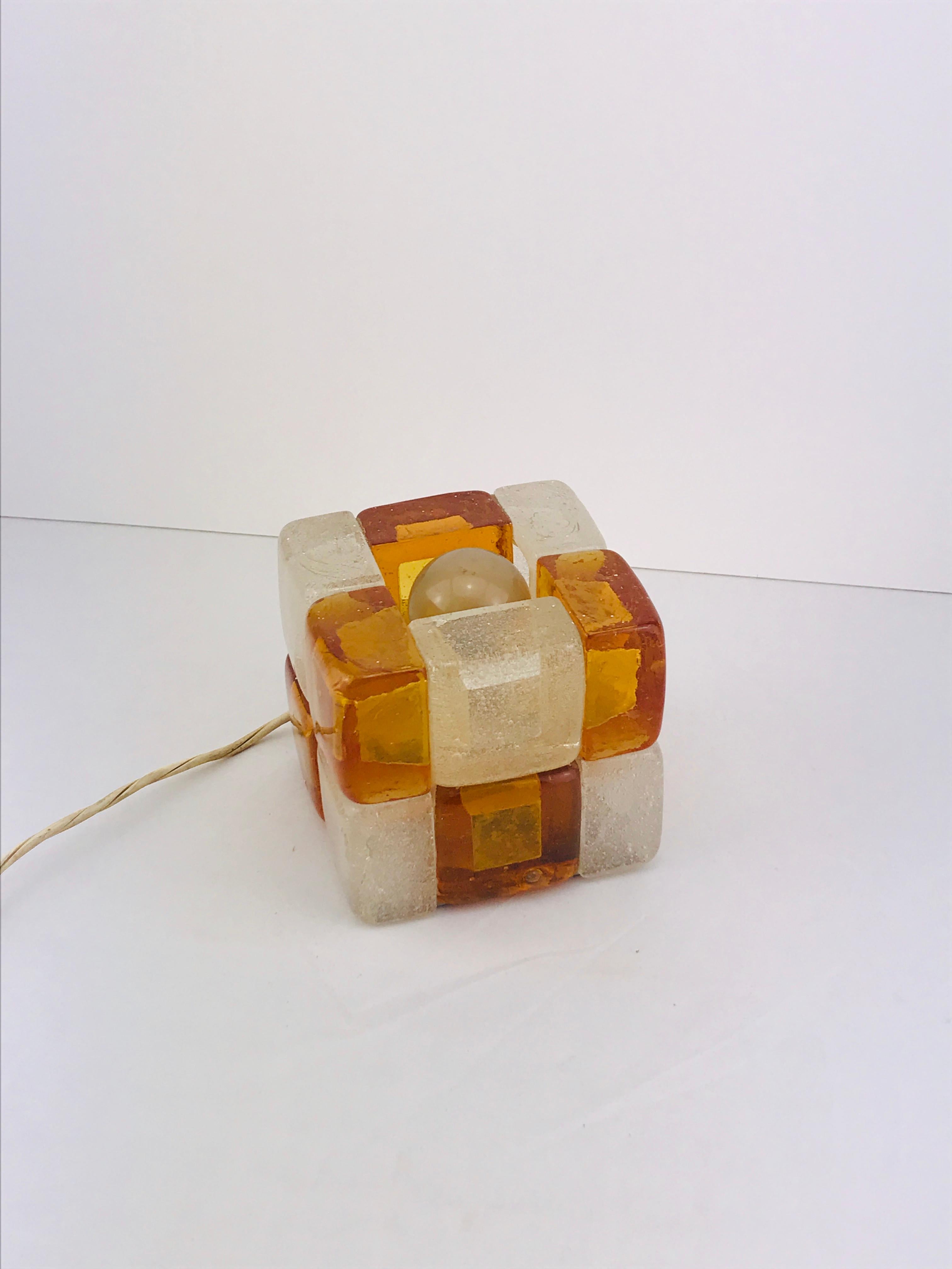 Mid-Century Modern Albano Poli for Poliarte Orange Murano Glass Cube Lamp, 1960s 4