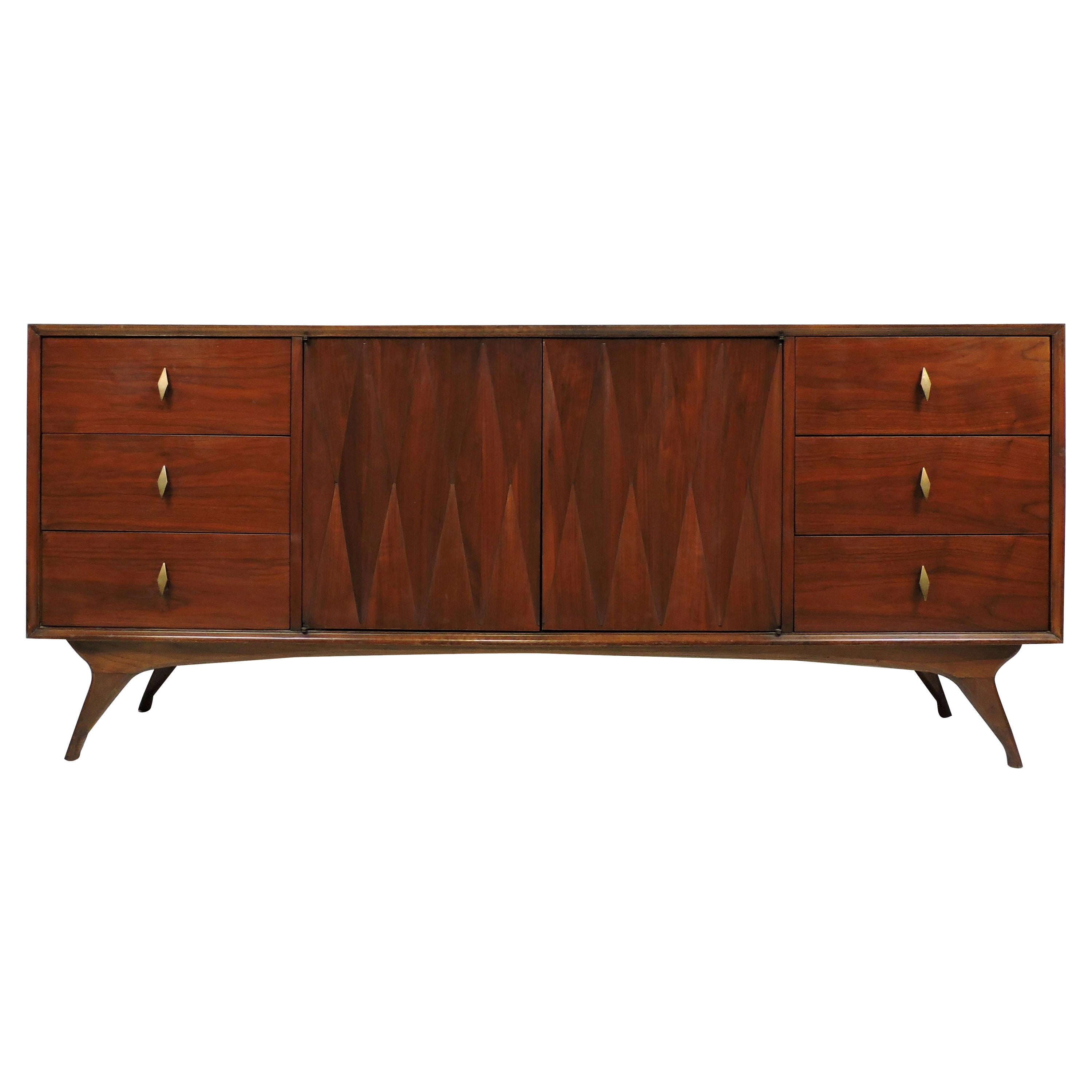 Mid-Century Modern Albert Parvin Walnut Diamond Front Credenza Dresser