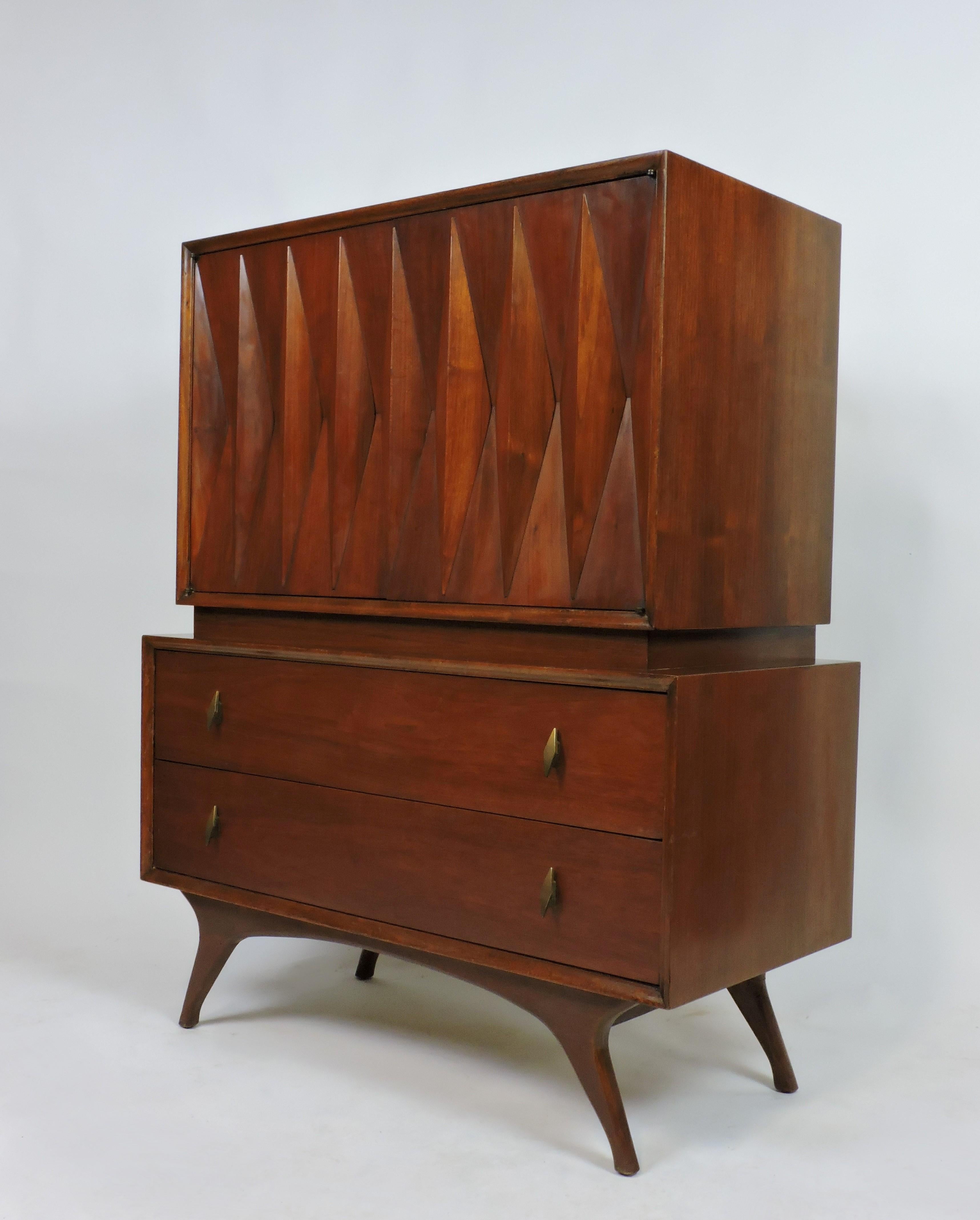 Mid-Century Modern Albert Parvin Walnut Diamond Front Highboy Dresser 2