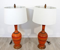 Mid-Century Modern Aldo Londi Bitossi Pair of Striped Ceramic Table Lamps, Italy