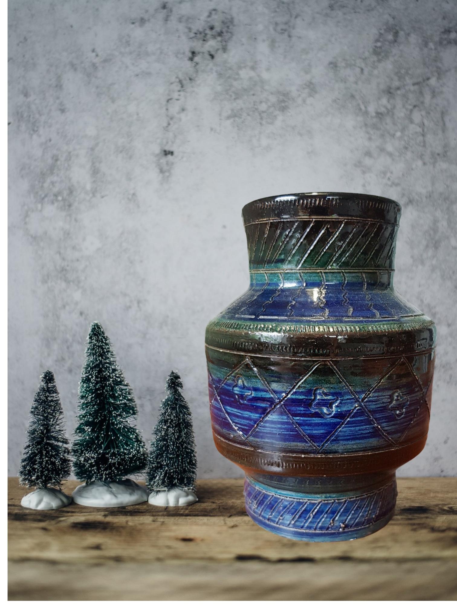 Mid-Century Modern Aldo Londi Rimini Blaue Bitossi-Keramik-Vase, Italien, 1960er Jahre im Zustand „Gut“ im Angebot in Nuernberg, DE