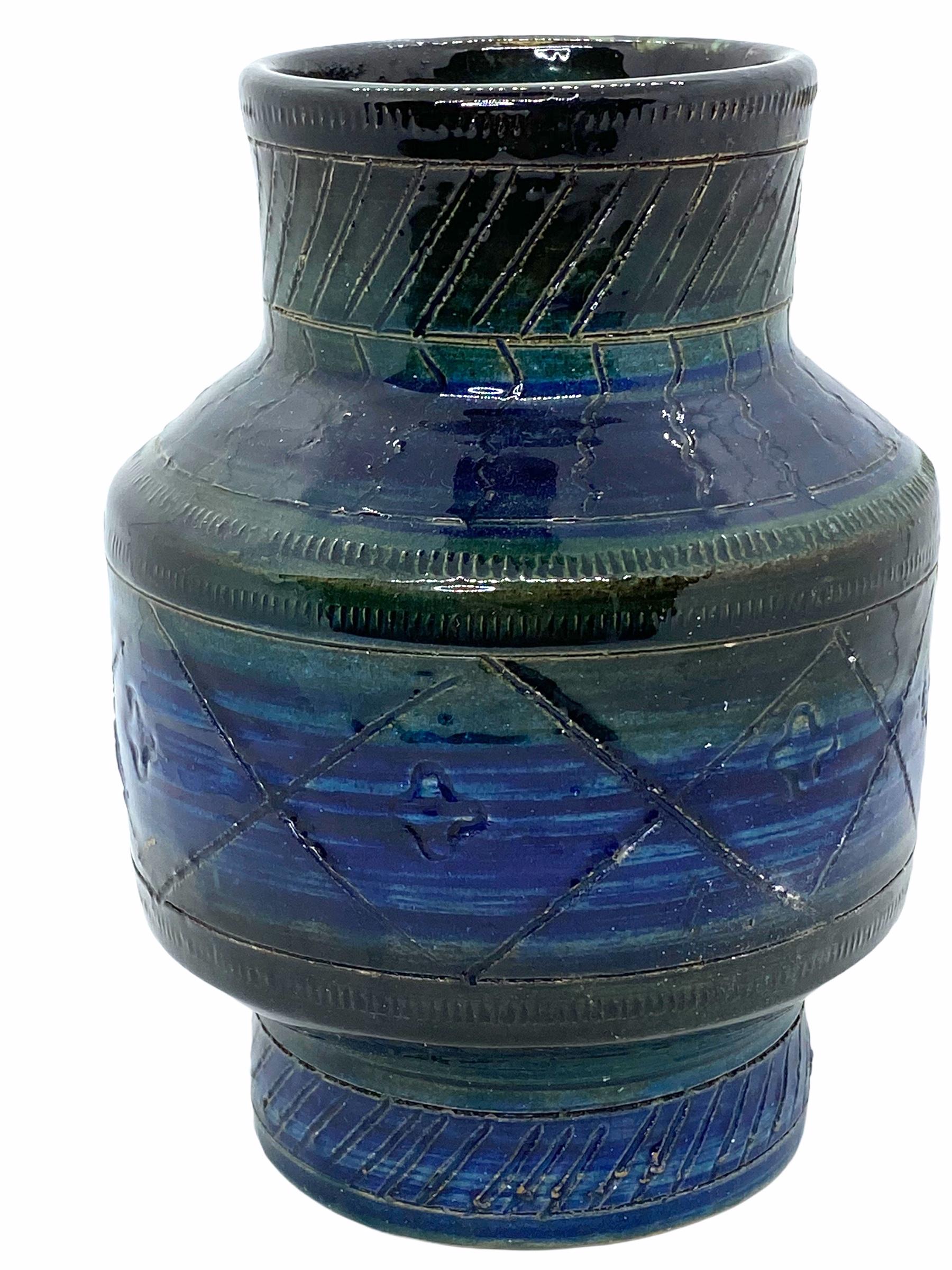 Mid-Century Modern Aldo Londi Rimini Blaue Bitossi-Keramik-Vase, Italien, 1960er Jahre im Angebot 1