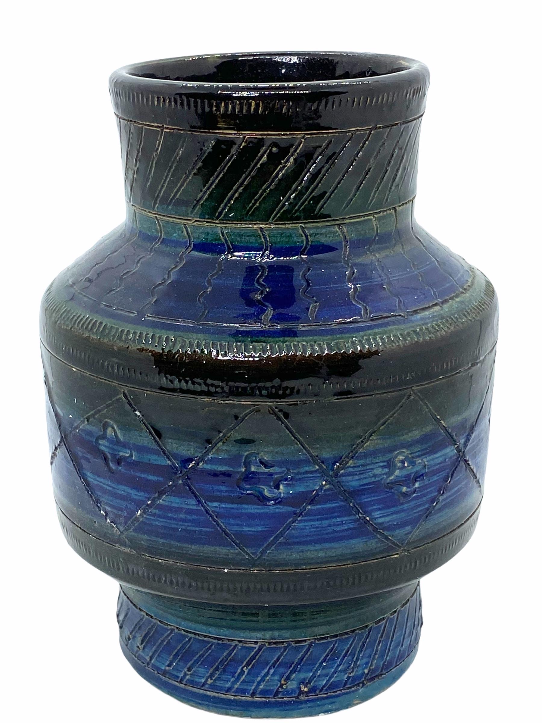 Mid-20th Century Mid-Century Modern Aldo Londi Rimini Blue Bitossi Ceramic Italy Vase, 1960s For Sale