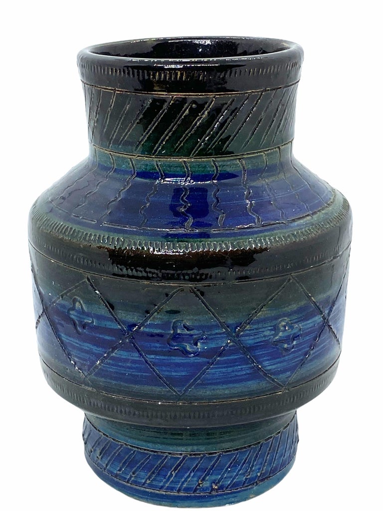 Mid-Century Modern Aldo Londi Rimini Blue Bitossi Ceramic Italy Vase, 1960s For Sale 3