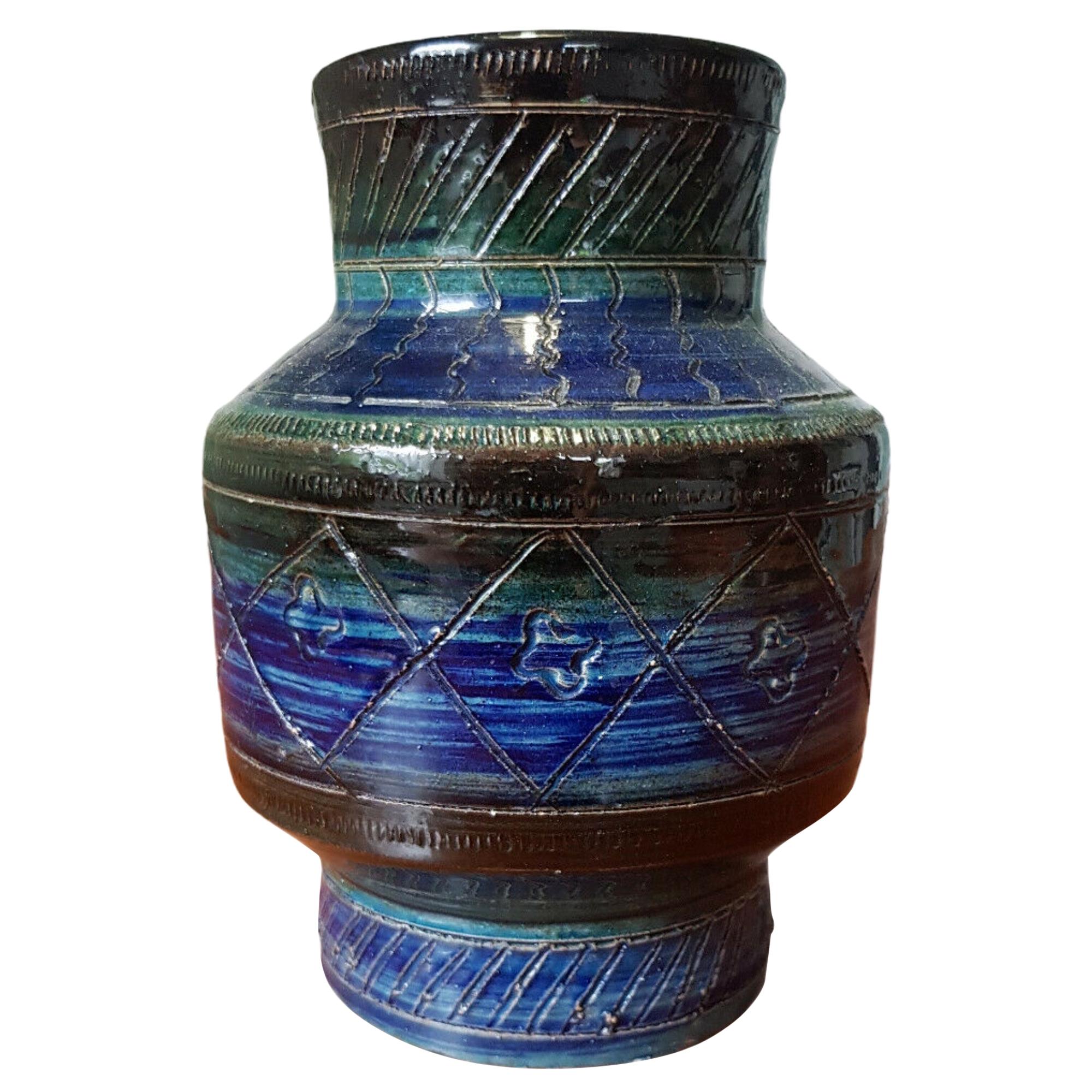 Mid-Century Modern Aldo Londi Rimini Blue Bitossi Ceramic Italy Vase, 1960s