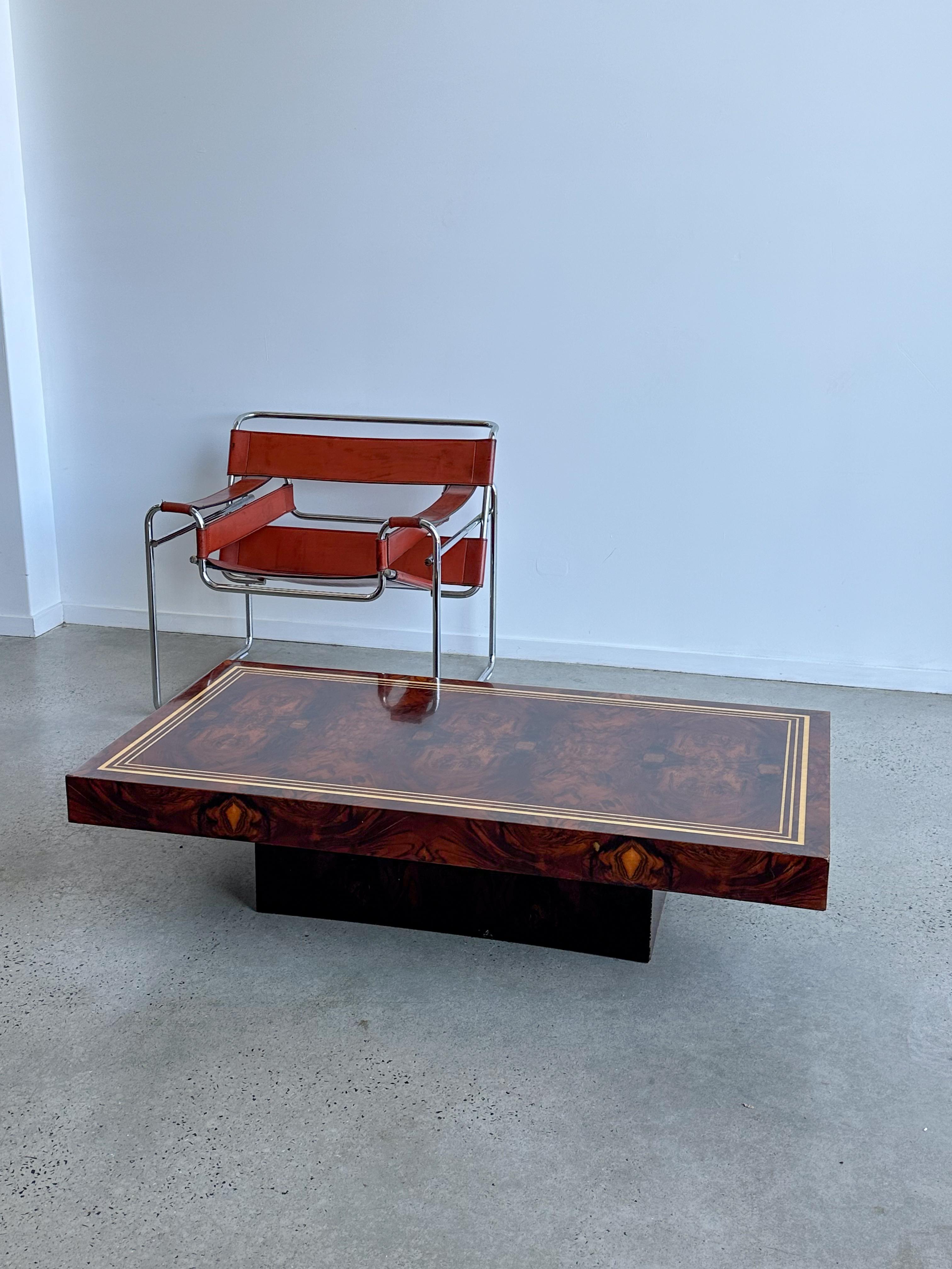 Mid-20th Century Mid Century Modern Aldo Tura Burlwood Flooting Platform Coffee Table, 1950 For Sale