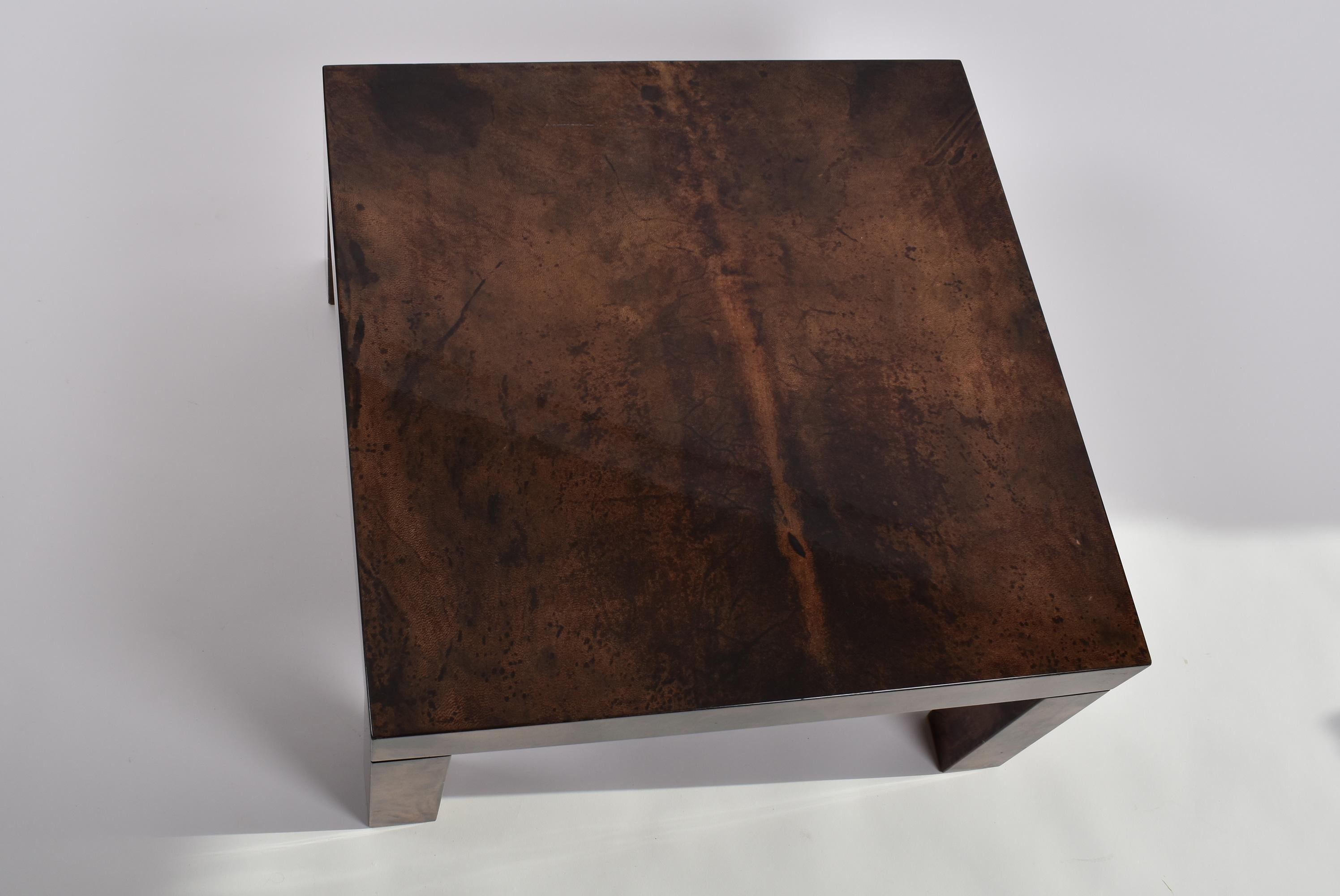 Varnished Mid-Century Modern Aldo Tura Goatskin Parchment Coffee Table, Italy, 1970