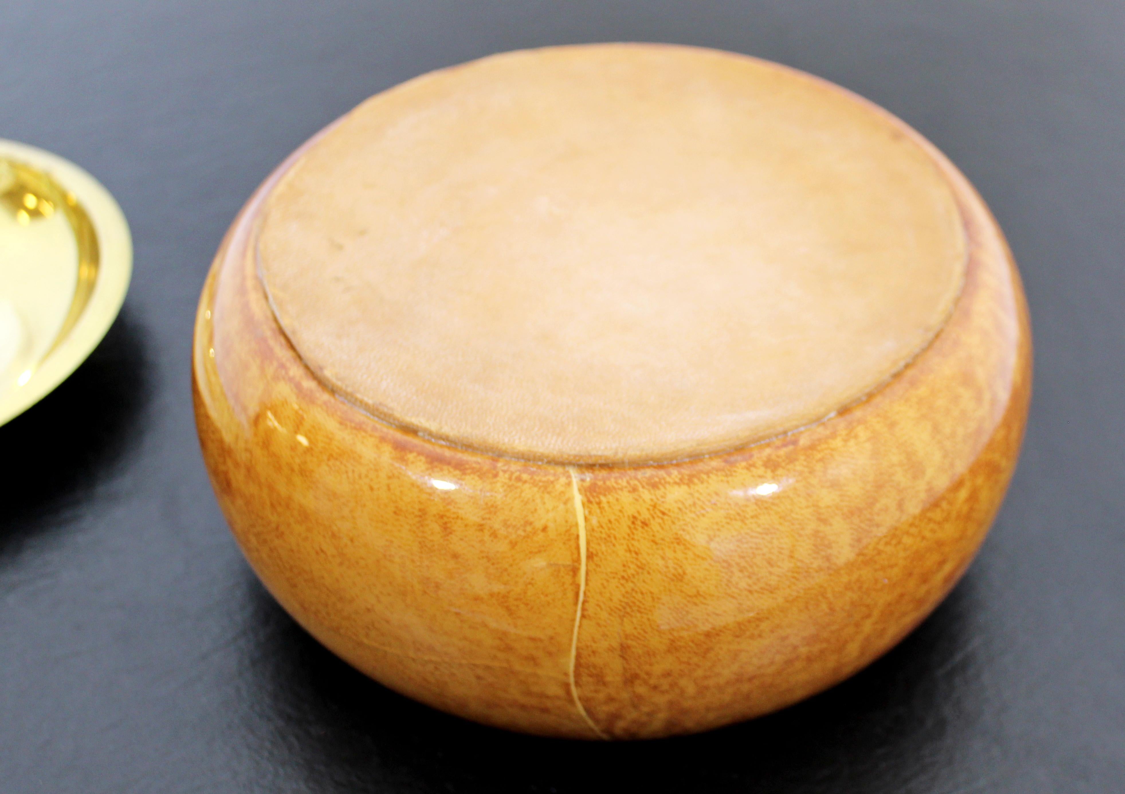 Mid-20th Century Mid-Century Modern Aldo Tura Goatskin Parchment Covered Bowl Brass Lid, 1950s