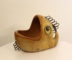 Mid-Century Modern Aldo Tura Skin Parchment Wood Fish Form Bowl Art Sculpture