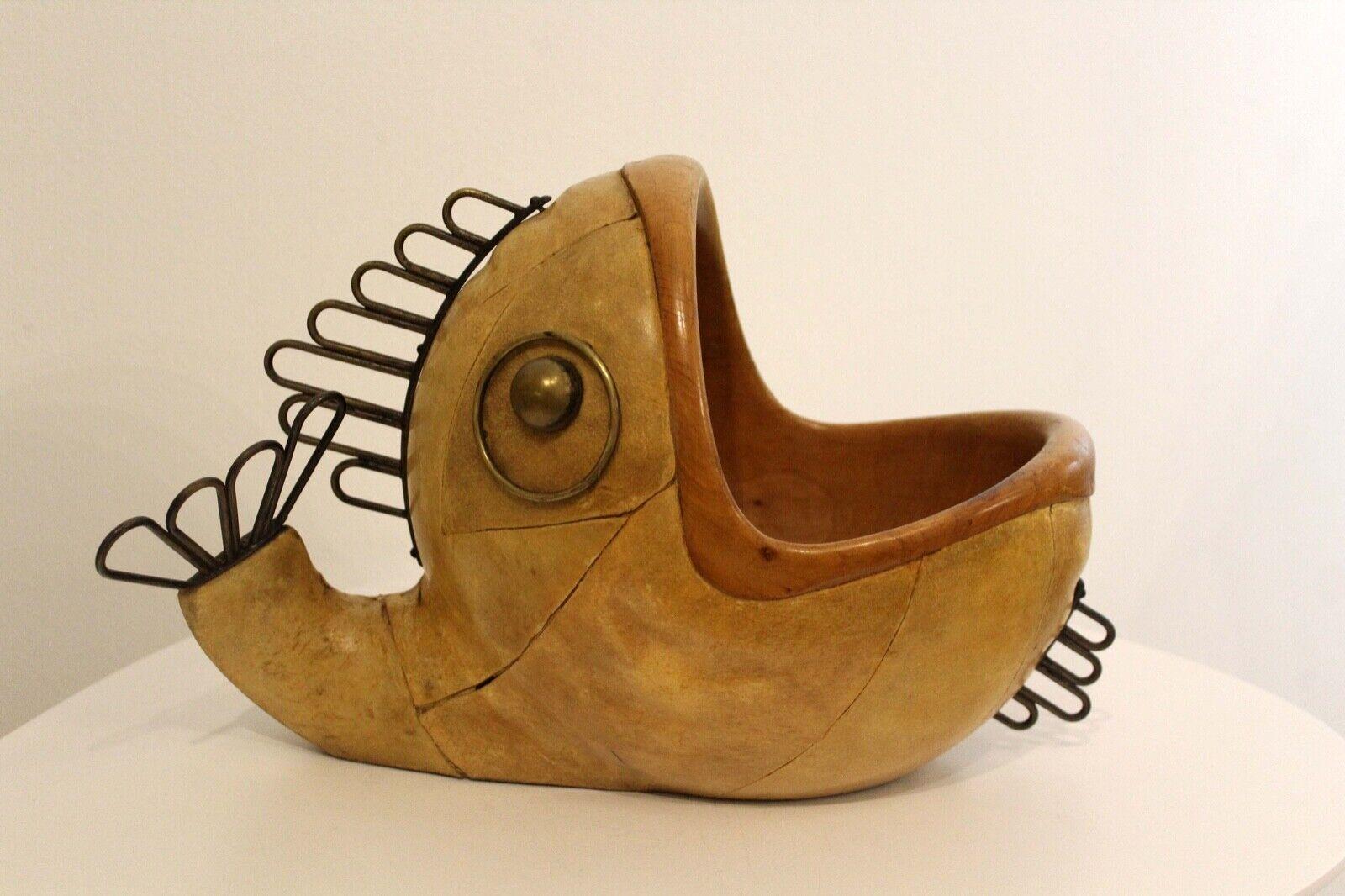 20th Century Mid-Century Modern Aldo Tura Skin Parchment Wood Fish Form Bowl Art Sculpture